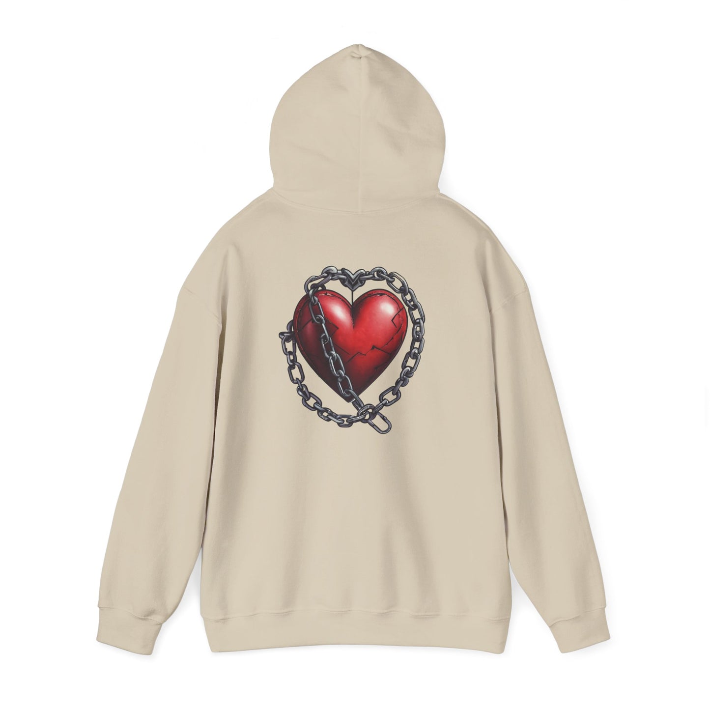 Broken Heart Locked in Chain Hoodie – Gothic Red Heart Graphic Unisex Sweatshirt
