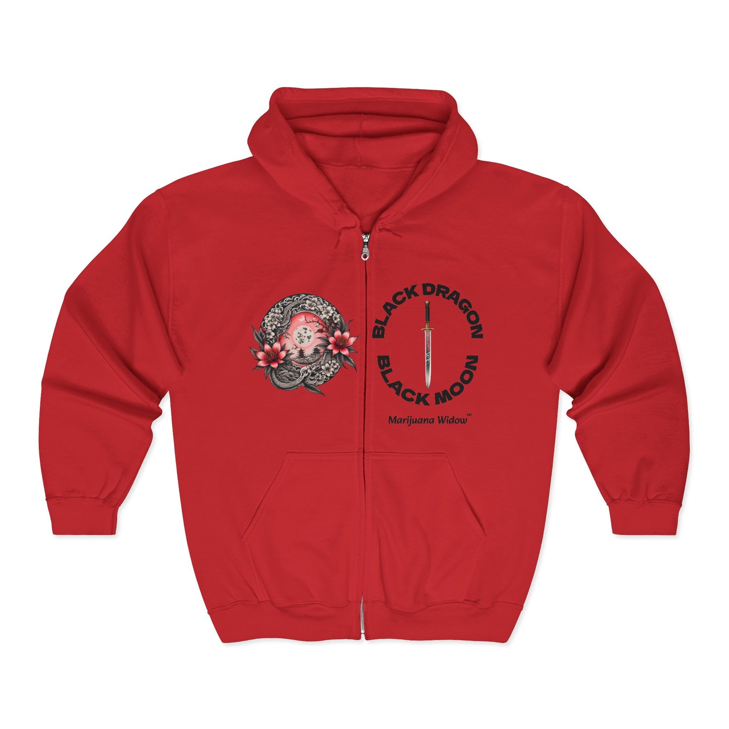 Black Dragon, Black Moon - Dragon Dagger Zip Hoodie – Sakura Sword Back Graphic