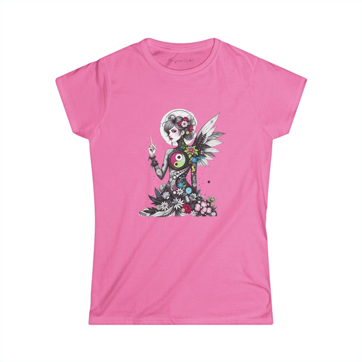 Angel Goddess Ying Yang — Whimsical Botanical Art Women's T-shirt