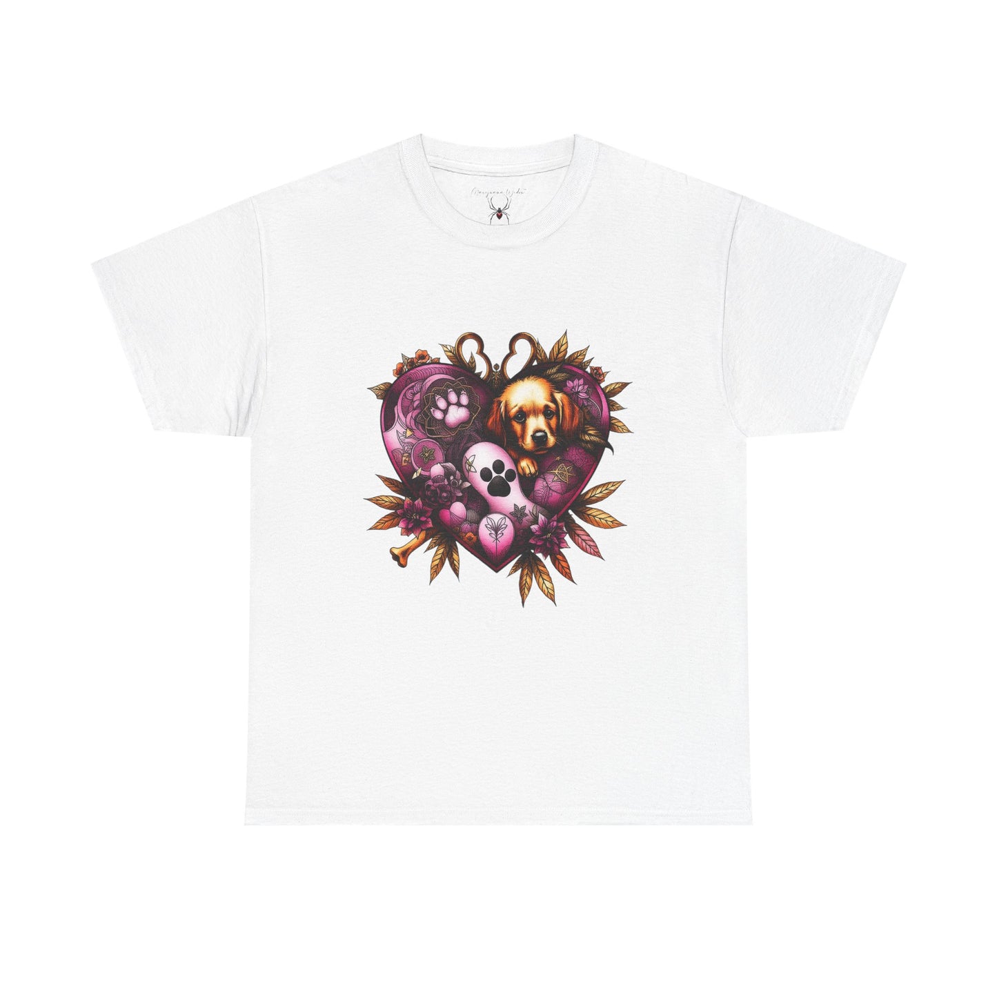 I Love Dogs - Golden Heart T-Shirt — Paw Print & Dog Portrait Tribute Unisex T-shirt