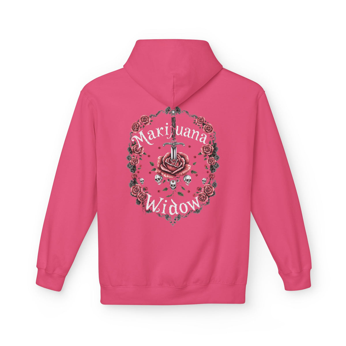 Marijuana Widow "Heart Aperture" - Pink Rose with Lace and Skulls Floral Hoodie - Marijuana Widow