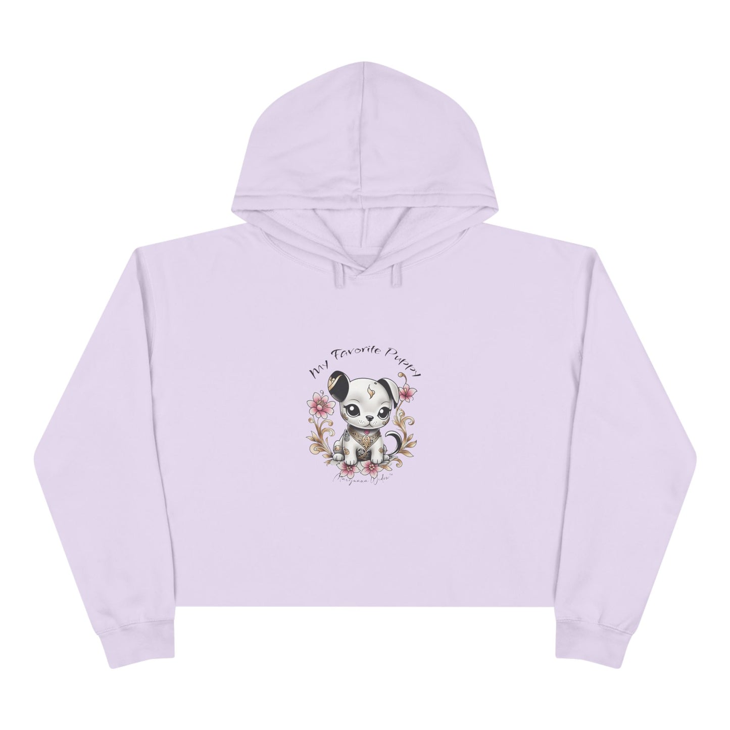 My Favorite Puppy - Crop Hoodie — Cute Kawaii Puppy with Pink Flowers - Women's Crop Hoodie