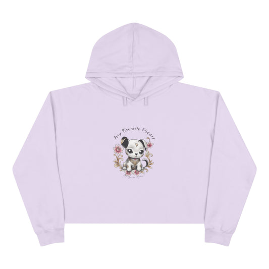 My Favorite Puppy - Crop Hoodie — Cute Kawaii Puppy with Pink Flowers - Women's Crop Hoodie
