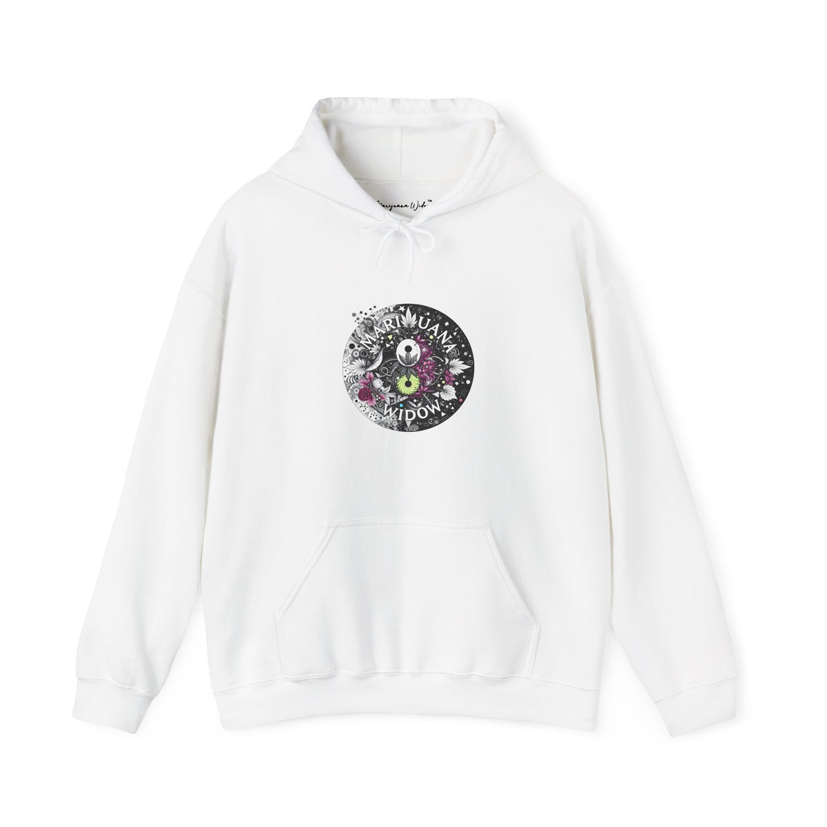 Angel Wings - Floral Skull Raven Hoodie — Gothic Boho Wings Pullover Front and Back Graphic - Marijuana Widow