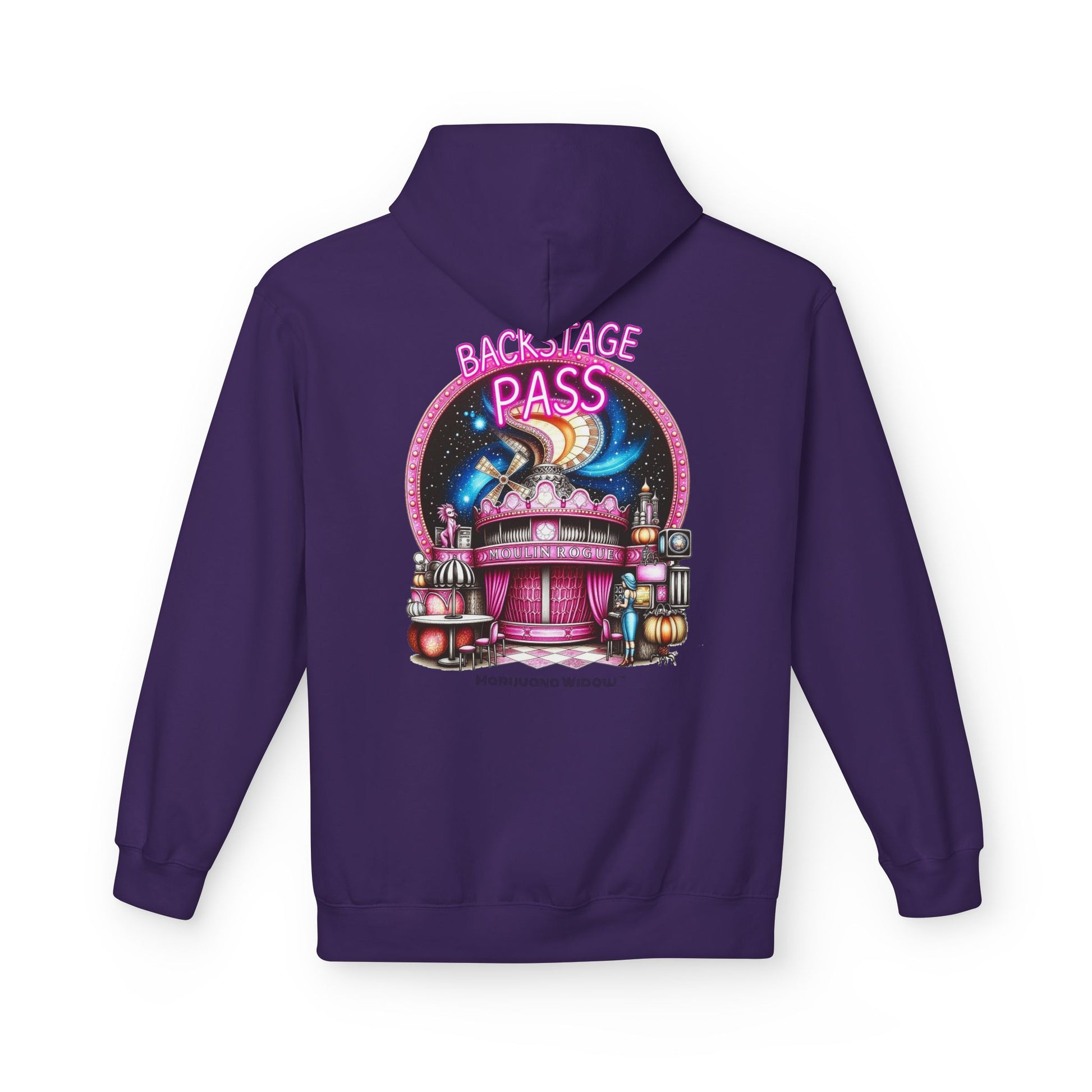 Backstage Pass Hoodie - Boozy Fairy - Neon Burlesque Theater Graphic Unisex Pullover - Marijuana Widow