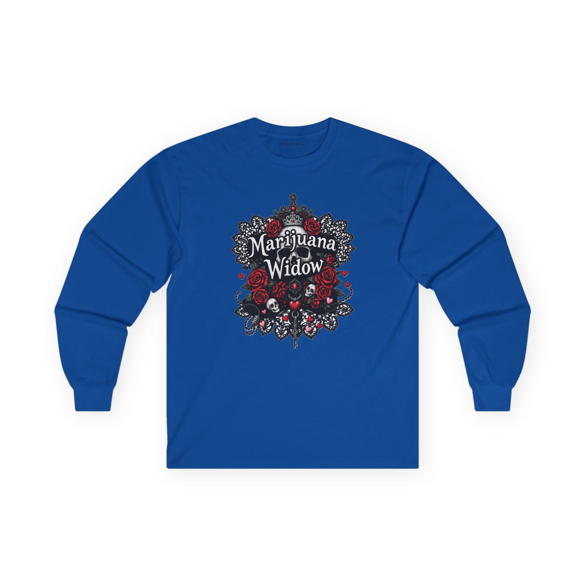 Marijuana Widow "Long Live the Queen" Long Sleeve Shirt - Black Lace Skulls and Roses Unisex Shirt