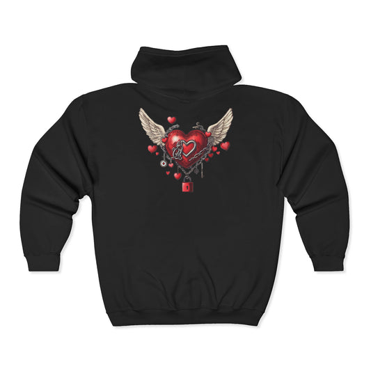 Locked Up Winged Heart - Unisex Zip Hoodie — Gothic Heart Design