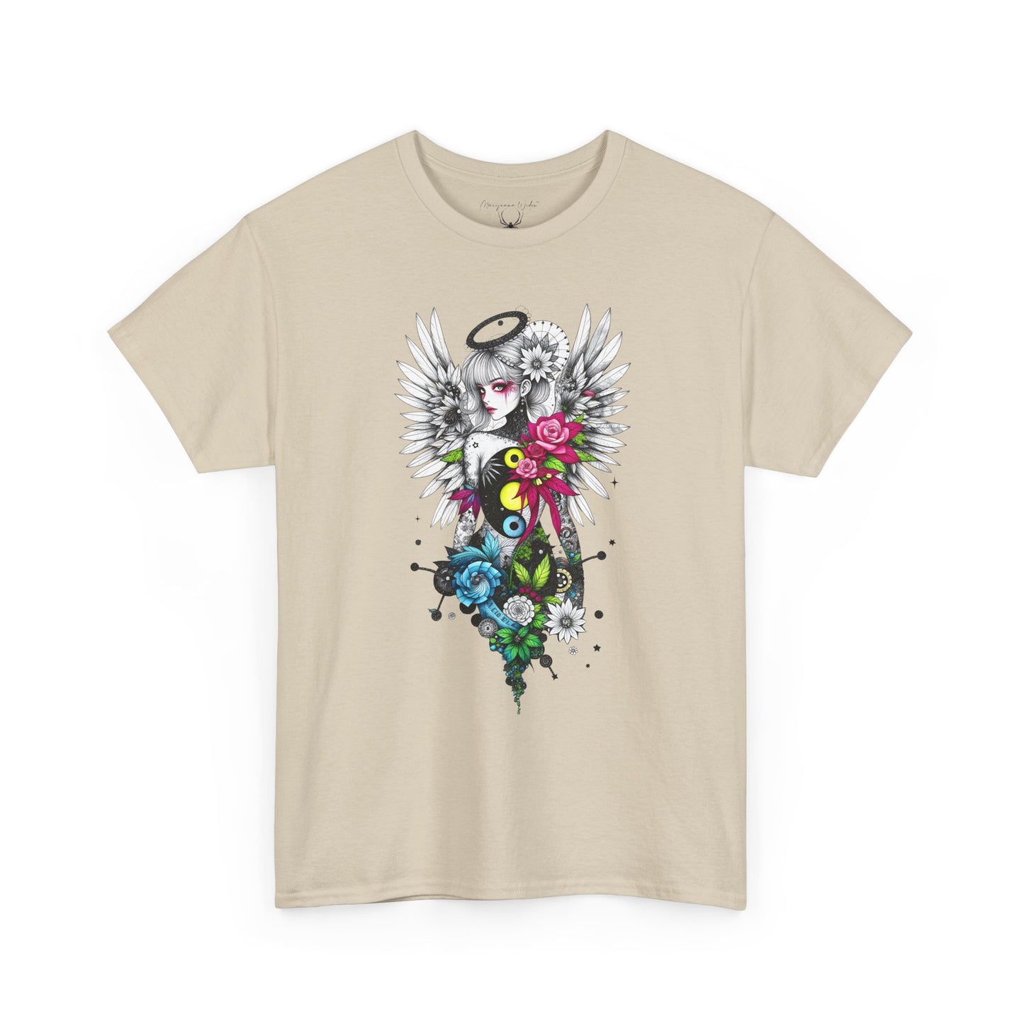 Angel Halo Floral Tee — Gothic Floral Graphic T-Shirt