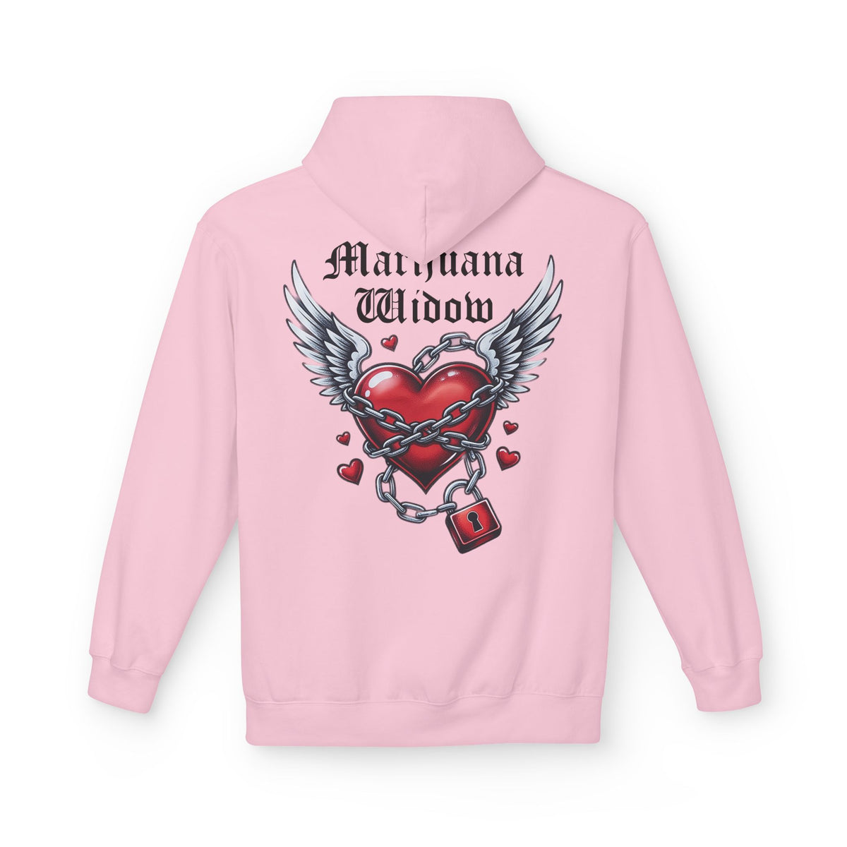 Winged Heart Lock Hoodie — Locked Heart Graphic Pullover Front and Back Graphic - Marijuana Widow