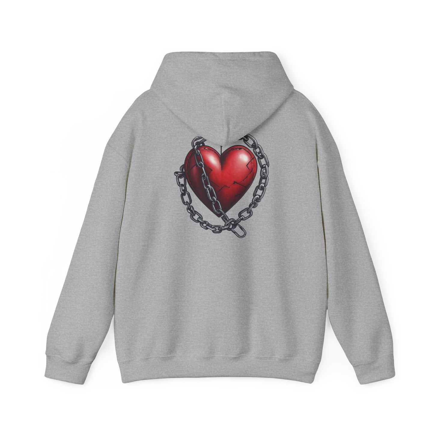 Broken Heart Locked in Chain Hoodie – Gothic Red Heart Graphic Unisex Sweatshirt