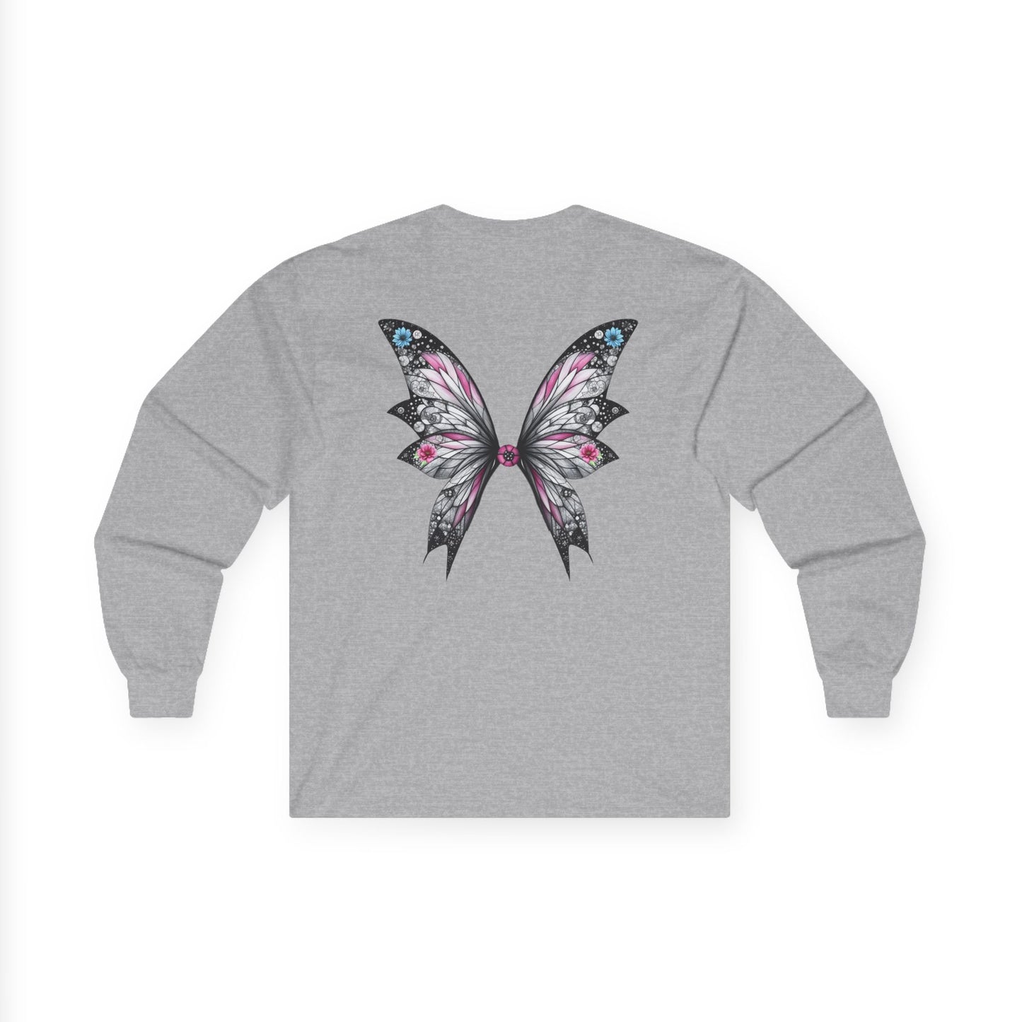 Wing and a Prayer - Fairy Butterfly Wings Long Sleeve Tee — Floral Gothic Butterfly Graphic