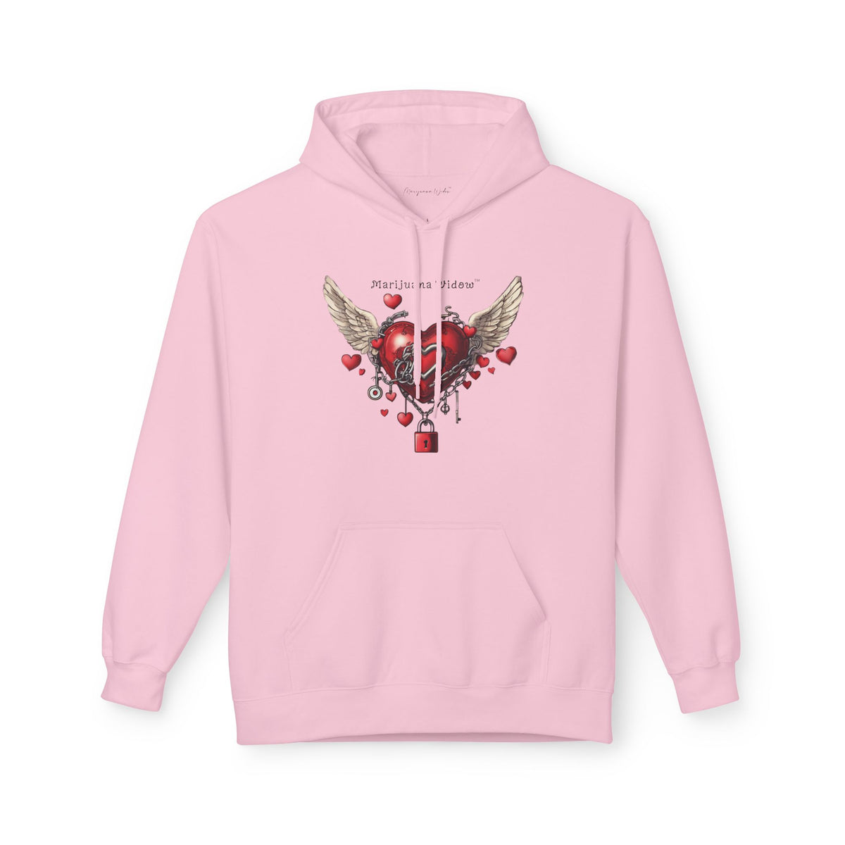 Winged Heart Lock Hoodie — Locked Heart Graphic Pullover Front and Back Graphic - Marijuana Widow