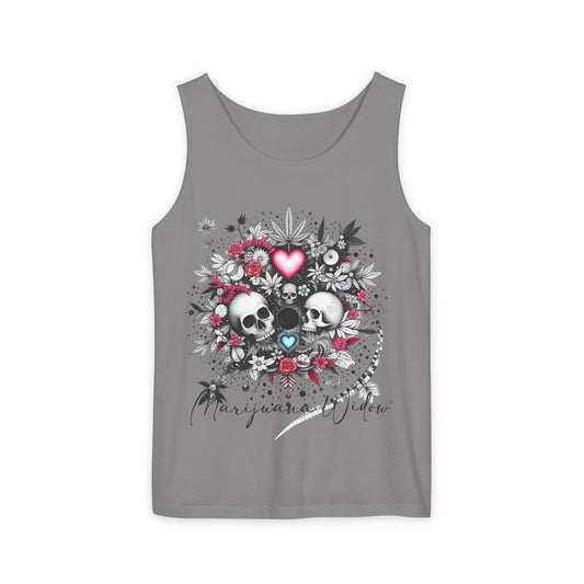 Skull & Roses Tank Top — Romantic Gothic Floral Graphic - Unisex Tank Top