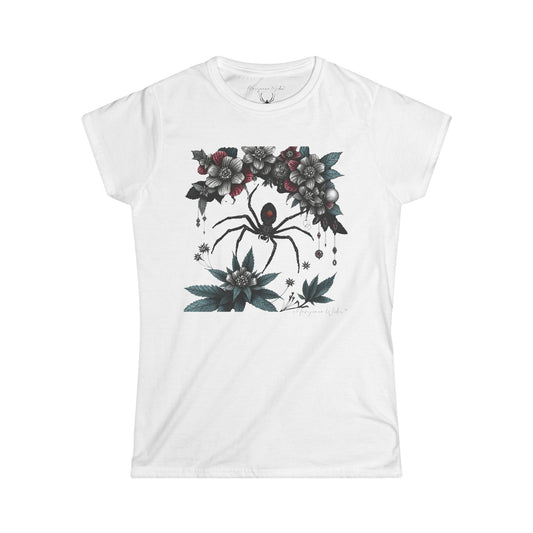 Bejeweled Black Widow Spider Floral - Women's Tee