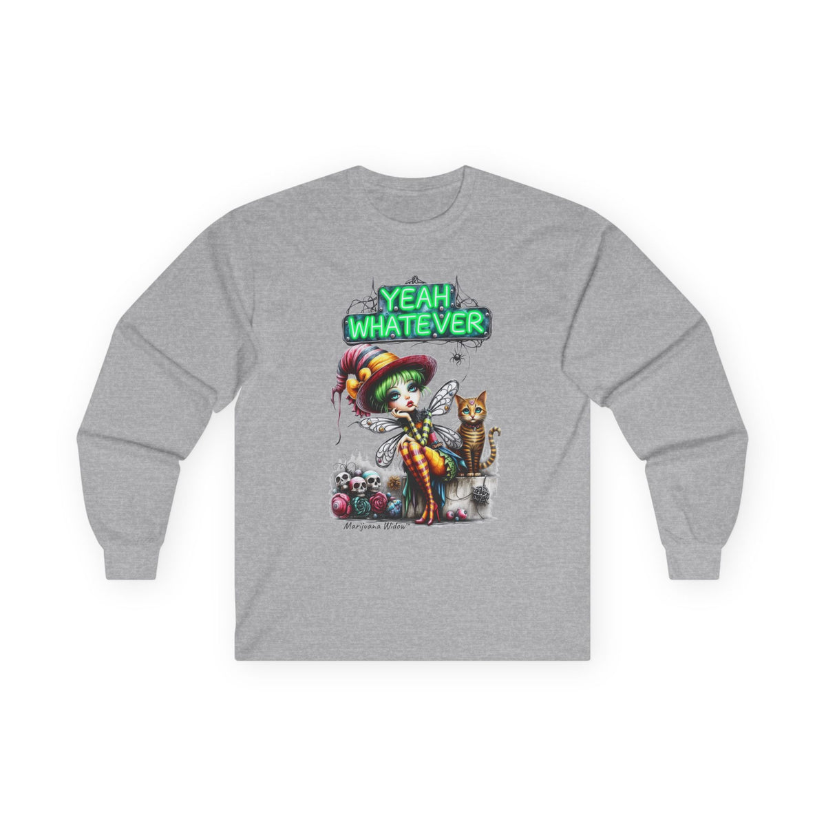 Halloween Fairy - Yeah Whatever - Fairy and Skeleton with Cat - Unisex Long Sleeve Tee