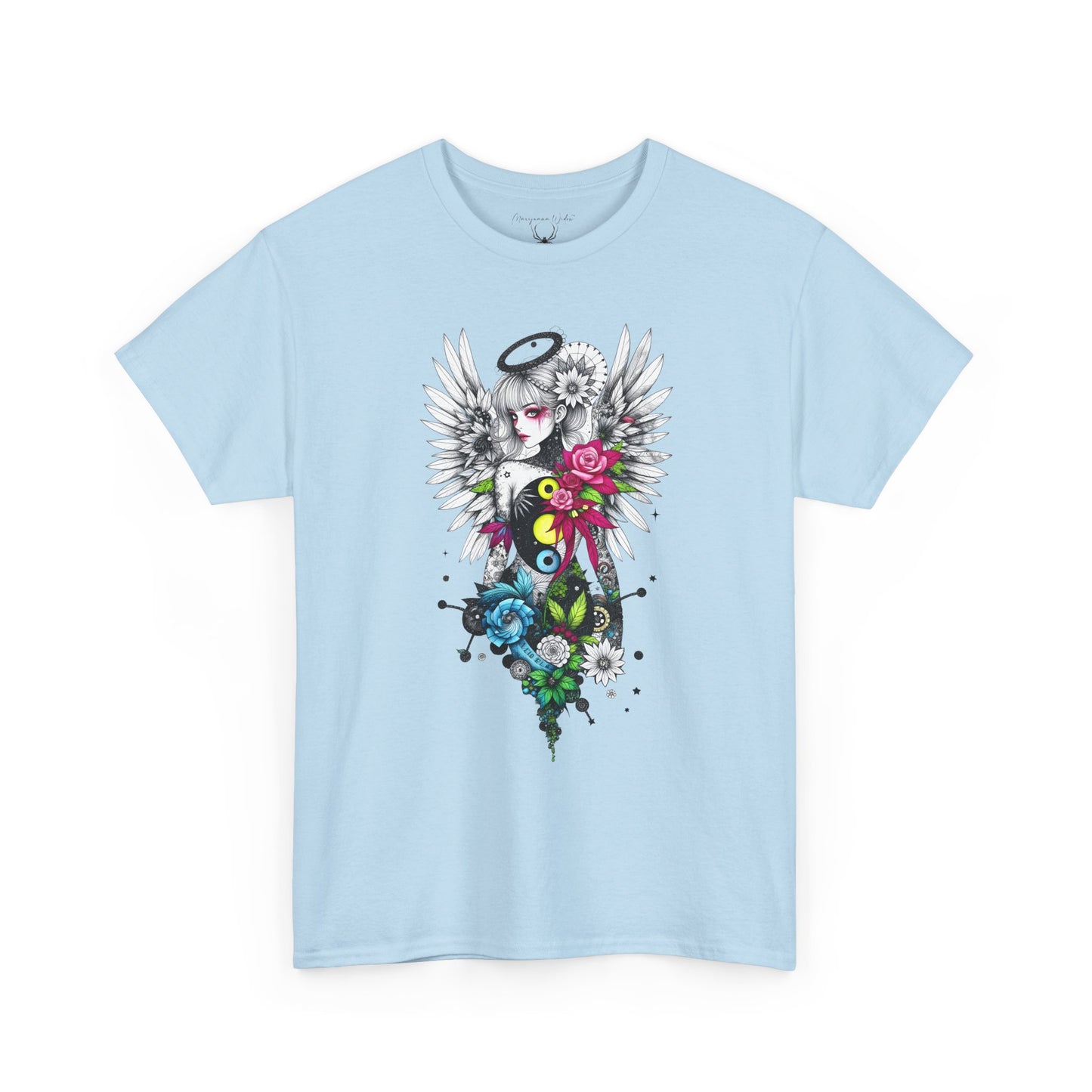Angel Halo Floral Tee — Gothic Floral Graphic T-Shirt