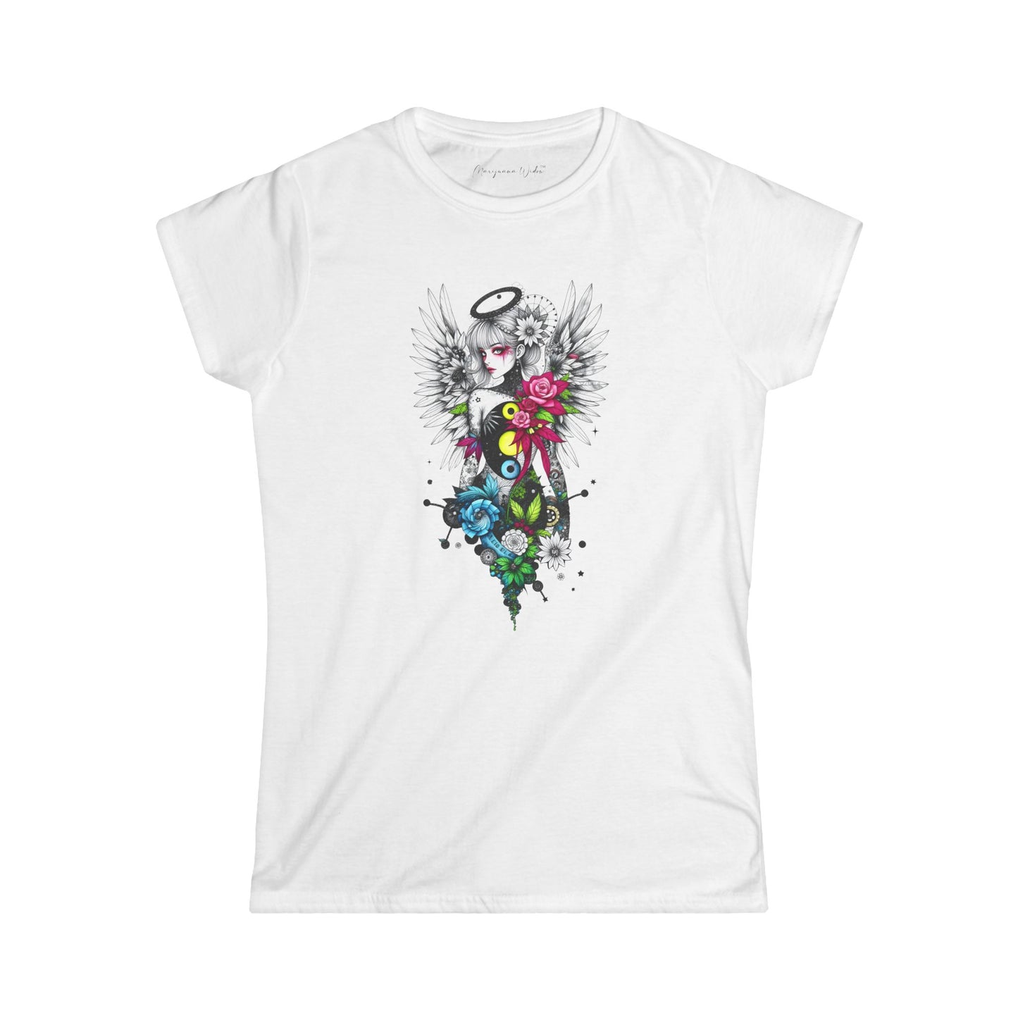 Angel Halo Floral Tee — Gothic Floral Graphic Women's T-Shirt