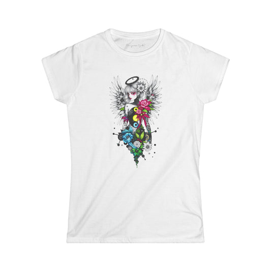 Angel Halo Floral Tee — Gothic Floral Graphic Women's T-Shirt