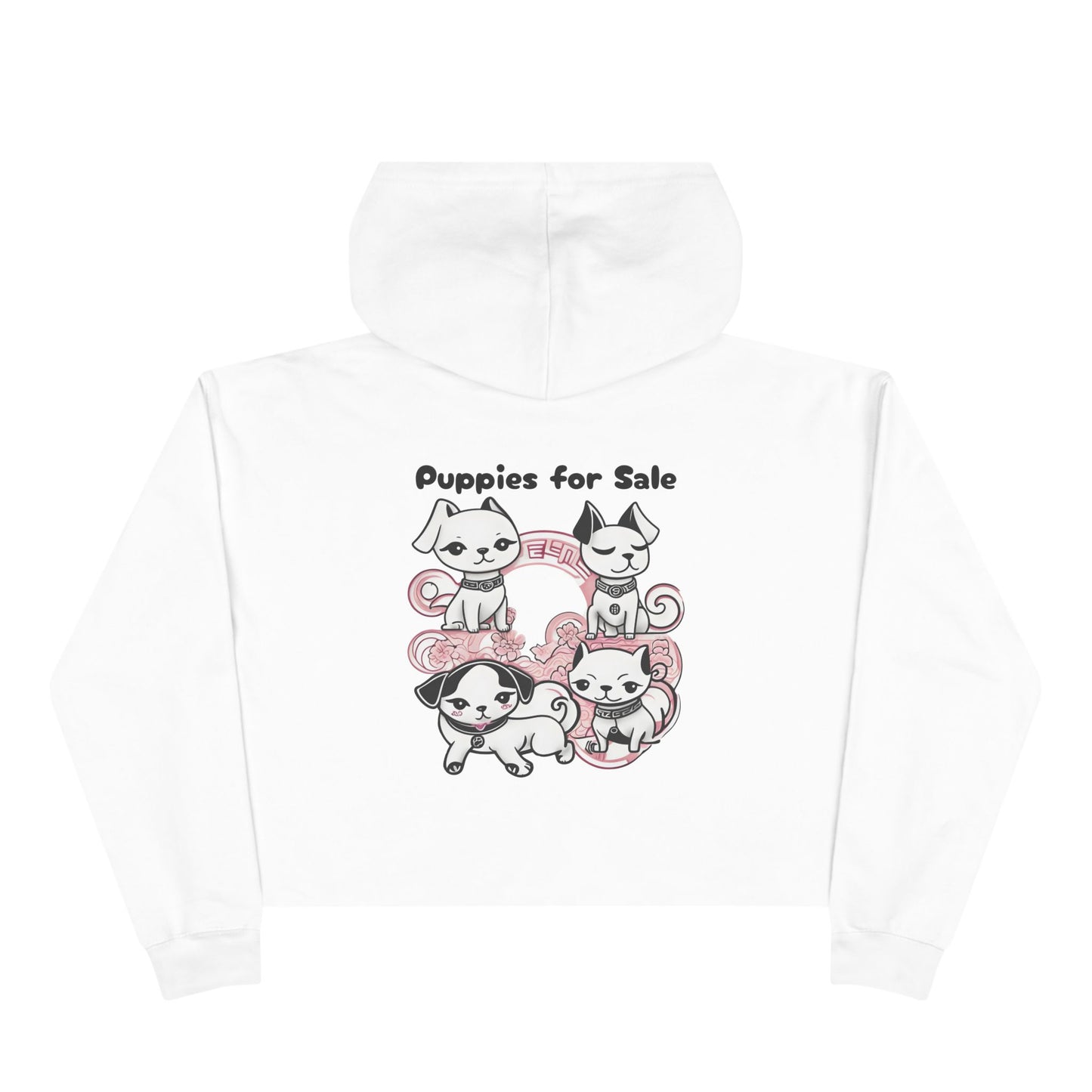 My Favorite Puppy - Crop Hoodie — Cute Kawaii Puppy with Pink Flowers - Women's Crop Hoodie