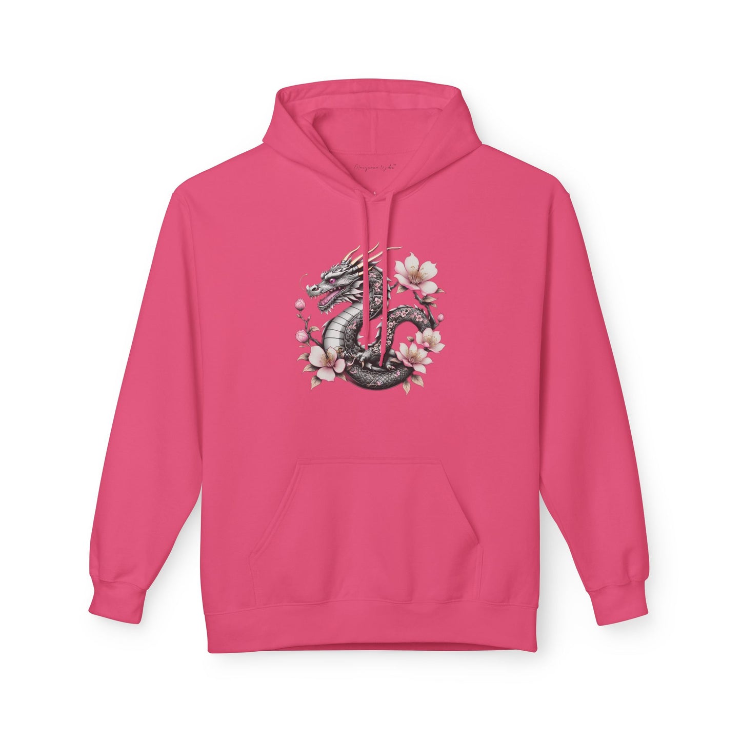 Asian Influence - Floral Dragon Hoodie – Watercolor Sakura Yin-Yang Design - Unisex Sweatshirt