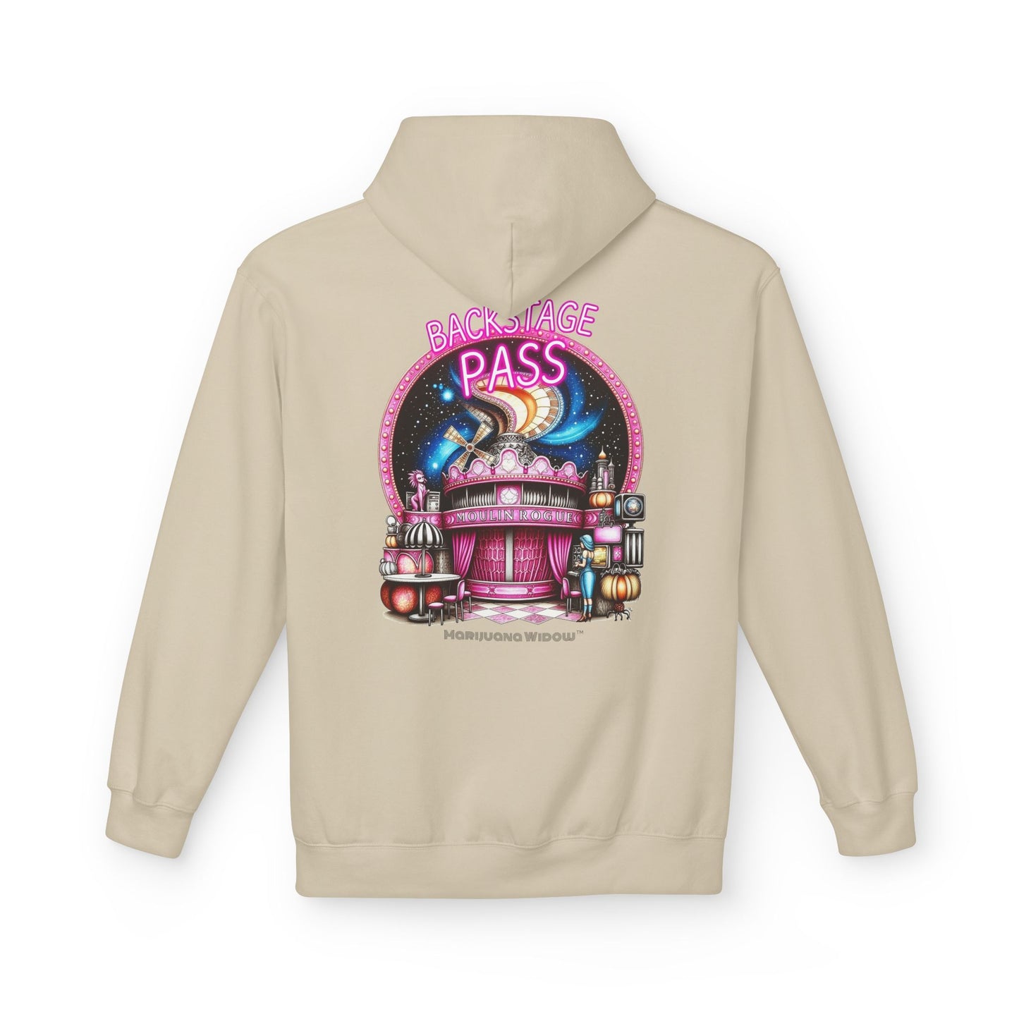 Backstage Pass Hoodie - Boozy Fairy - Neon Burlesque Theater Graphic Unisex Pullover - Marijuana Widow