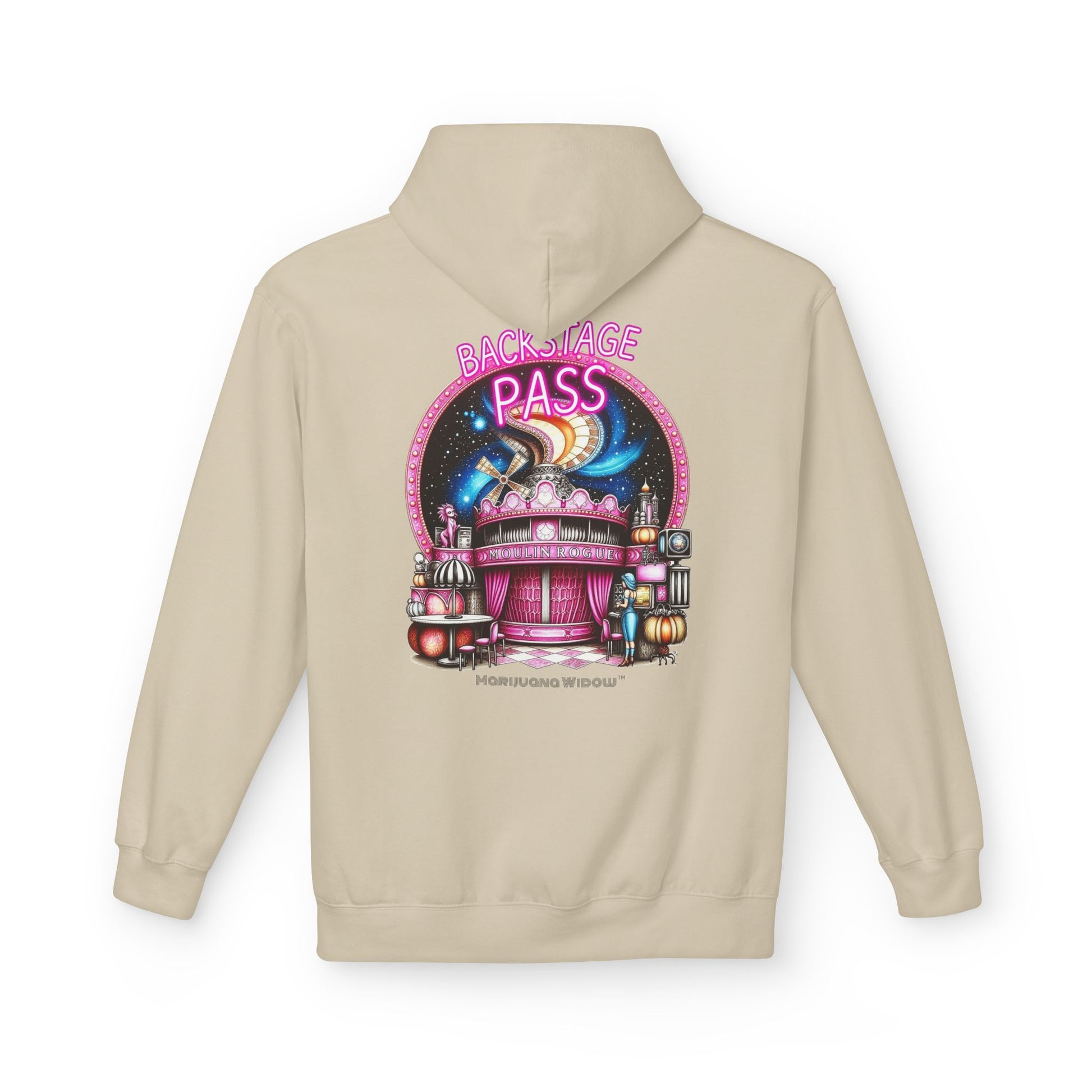 Backstage Pass Hoodie - Boozy Fairy - Neon Burlesque Theater Graphic Unisex Pullover - Marijuana Widow