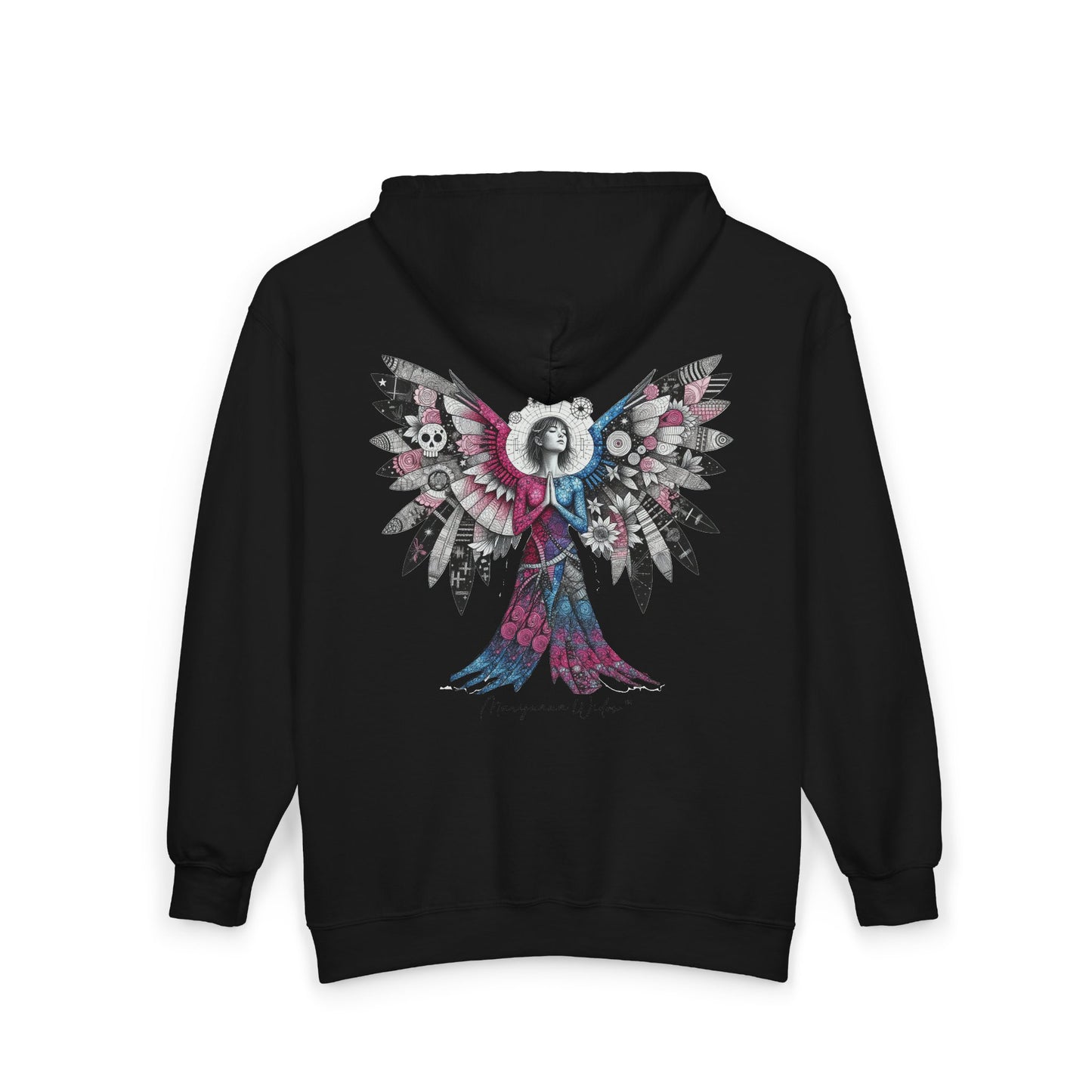 Angel Wings — Floral Skull Back Graphic - Full-Zip Hoodie