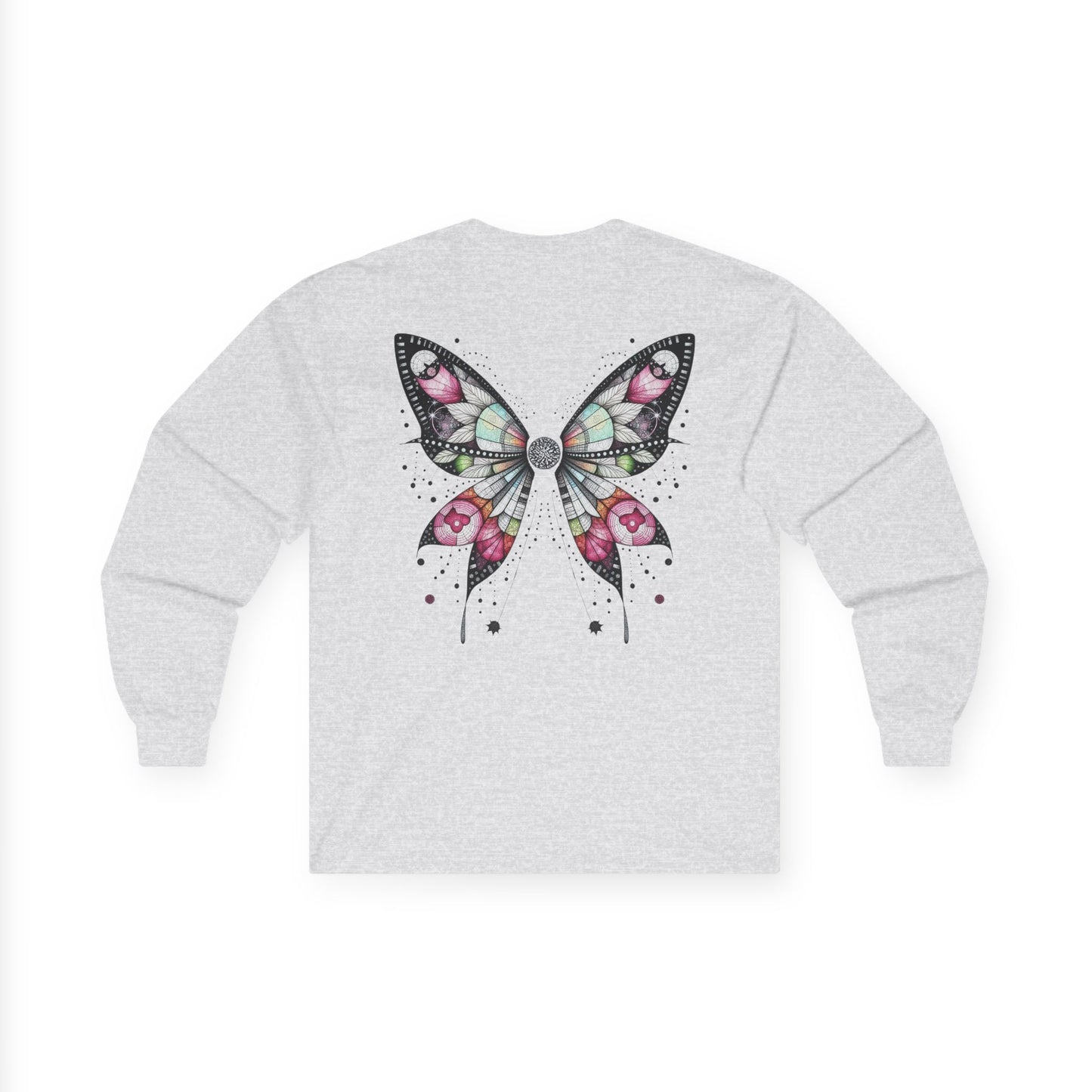 Dripping Ink - Fairy Butterfly Floral Long Sleeve Tee — Watercolor Wings - Front & Back Print Unisex Tee
