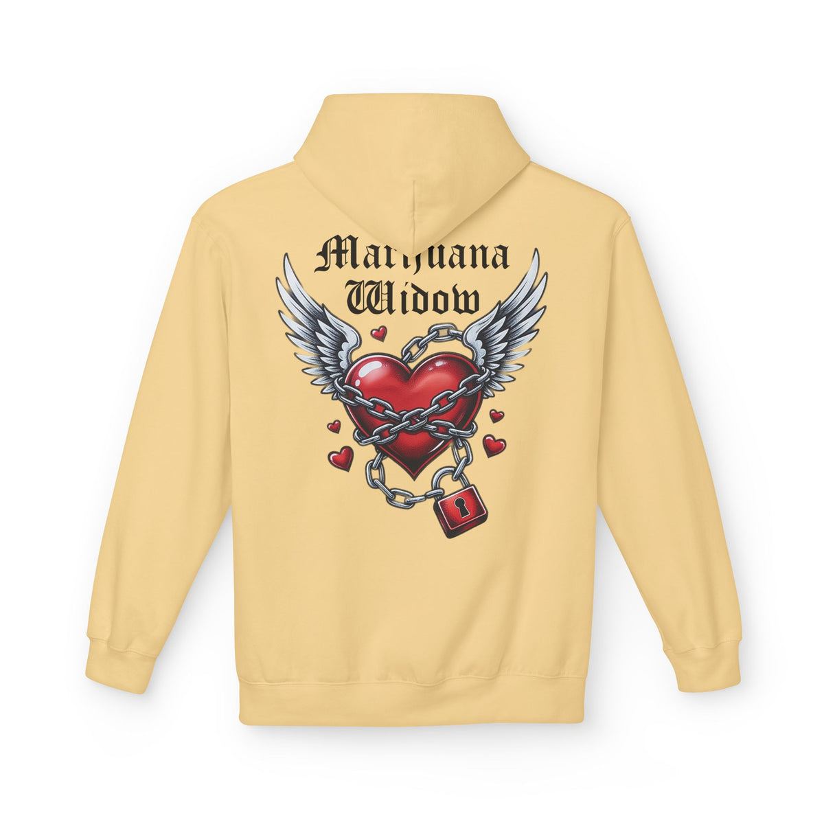 Winged Heart Lock Hoodie — Locked Heart Graphic Pullover Front and Back Graphic - Marijuana Widow