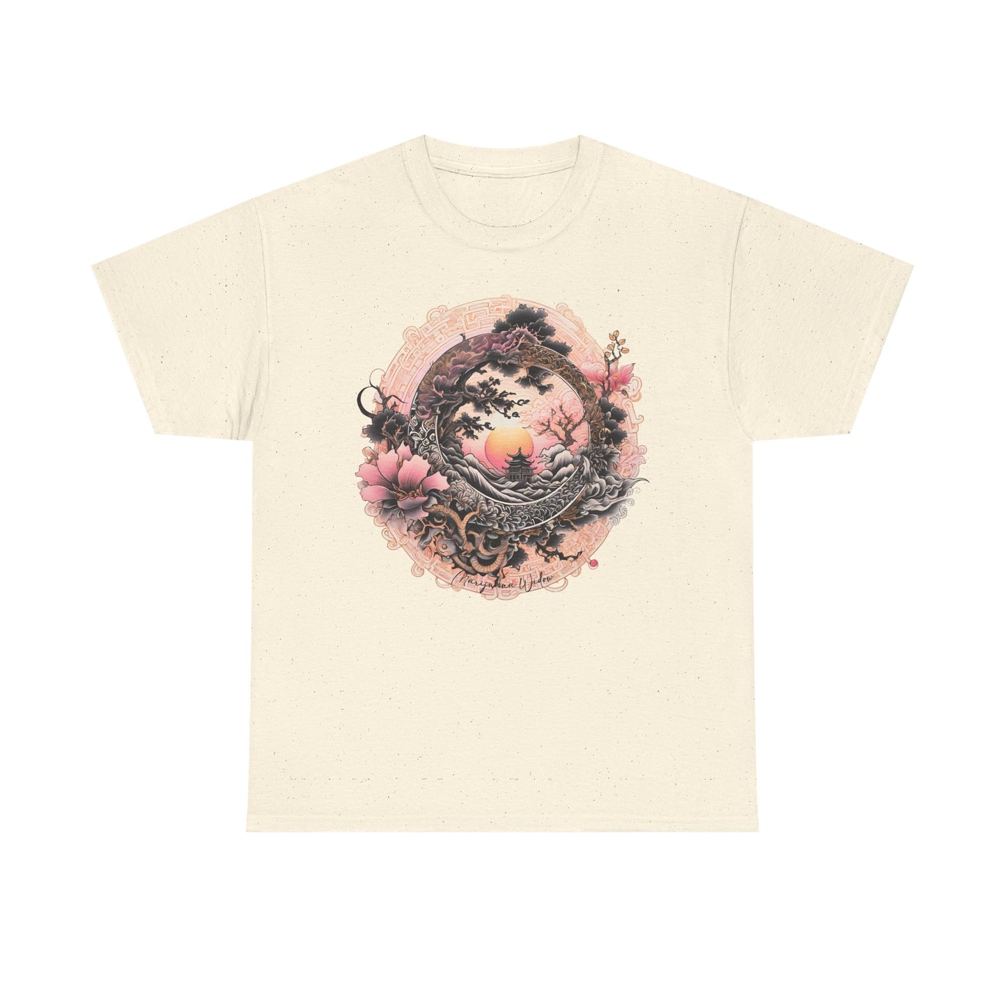 Sunset Pagoda — Vintage Pagoda with Cherry Blossoms - Unisex T-shirt