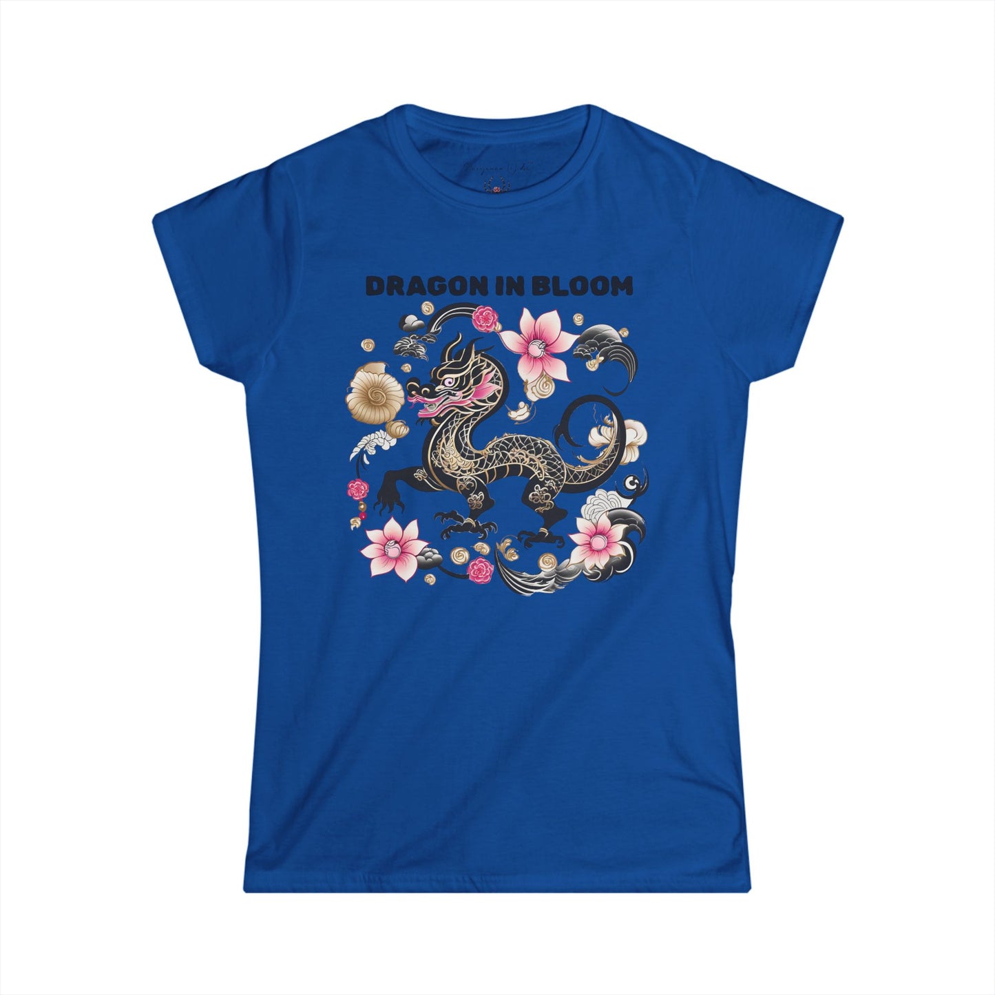 Dragon in Bloom — Dragon & Cherry Blossom Women's Tee — Floral Asian-Inspired Graphic Shirt