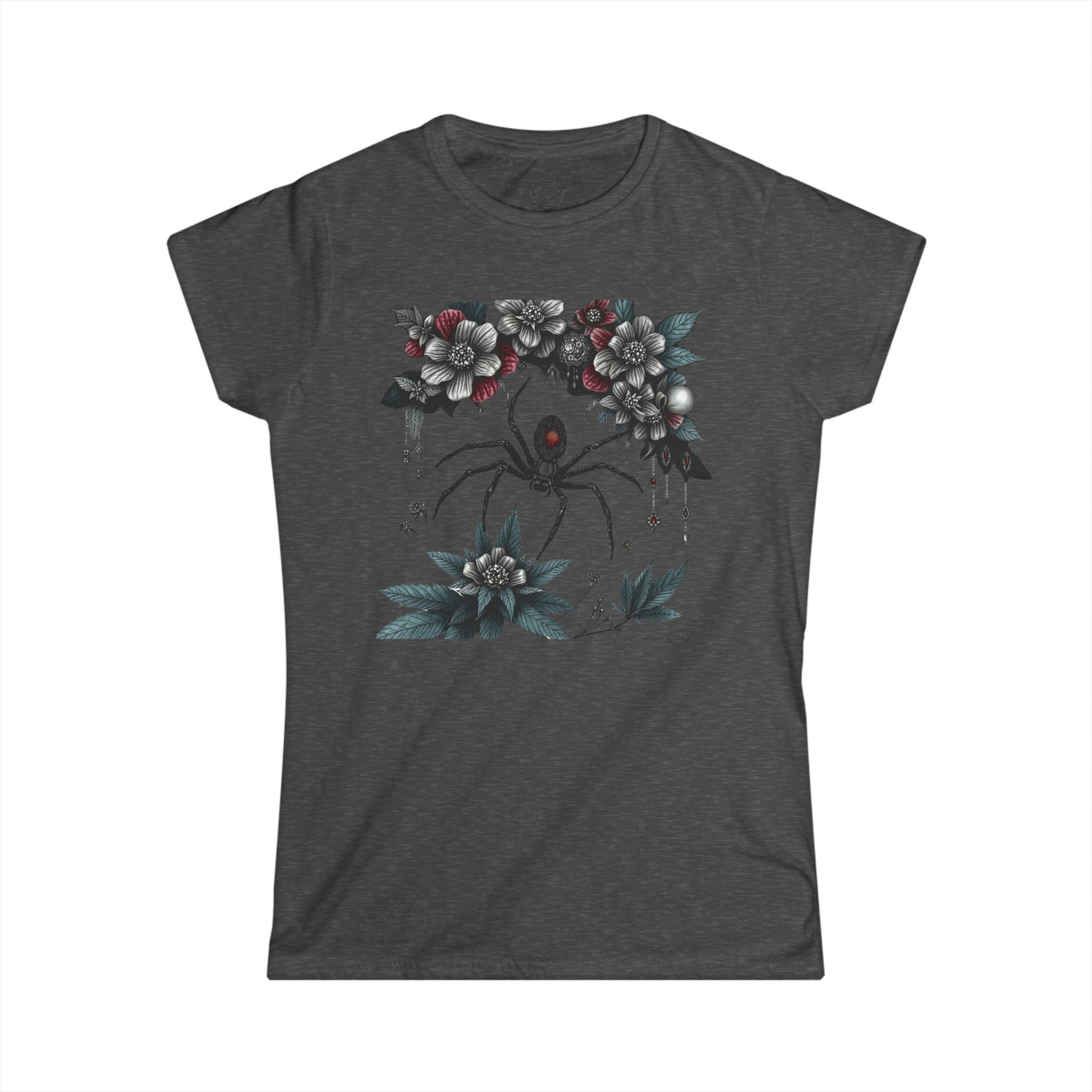 Bejeweled Black Widow Spider Floral - Women's Tee