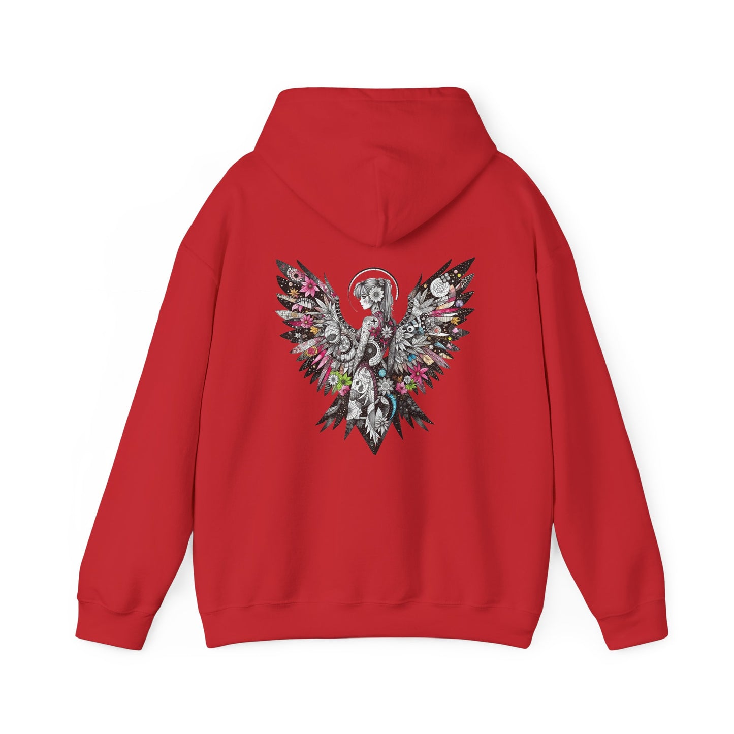 Angel Wings - Floral Skull Raven Hoodie — Gothic Boho Wings Pullover
