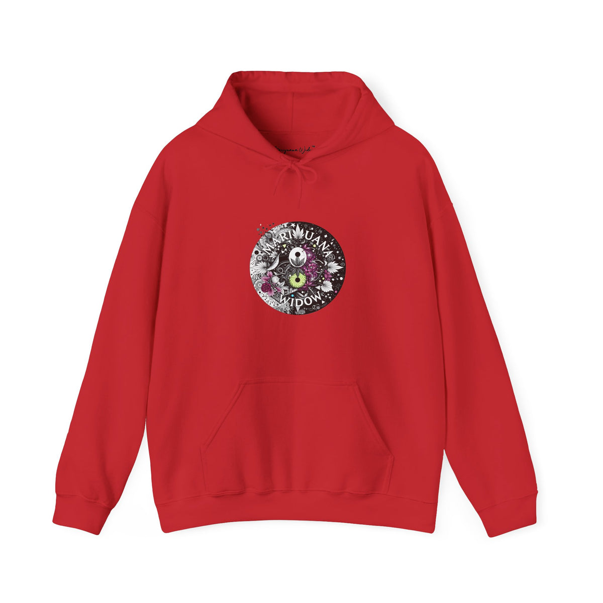 Angel Wings - Floral Skull Raven Hoodie — Gothic Boho Wings Pullover Front and Back Graphic - Marijuana Widow