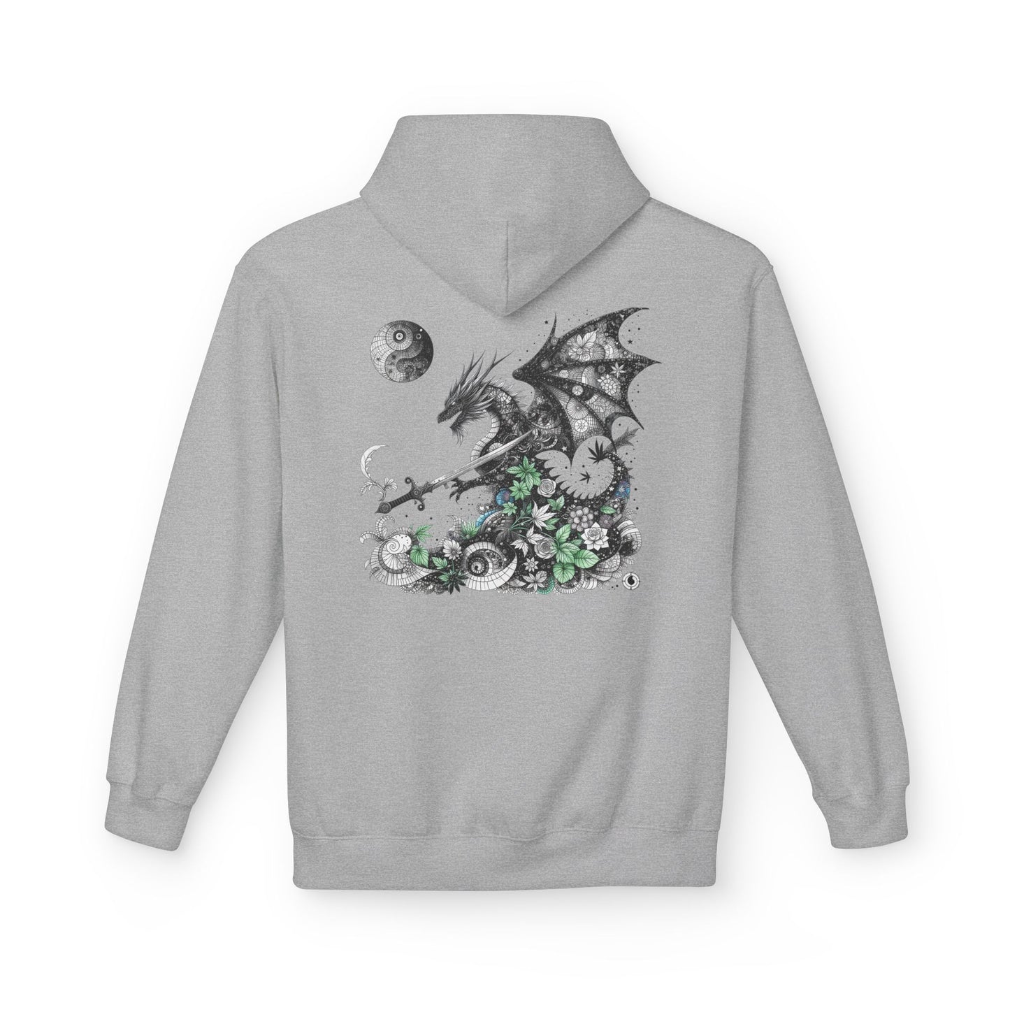 Midnight Garden Hoodie — Black & Green Fantasy Dragon Sword Unisex Hoodie