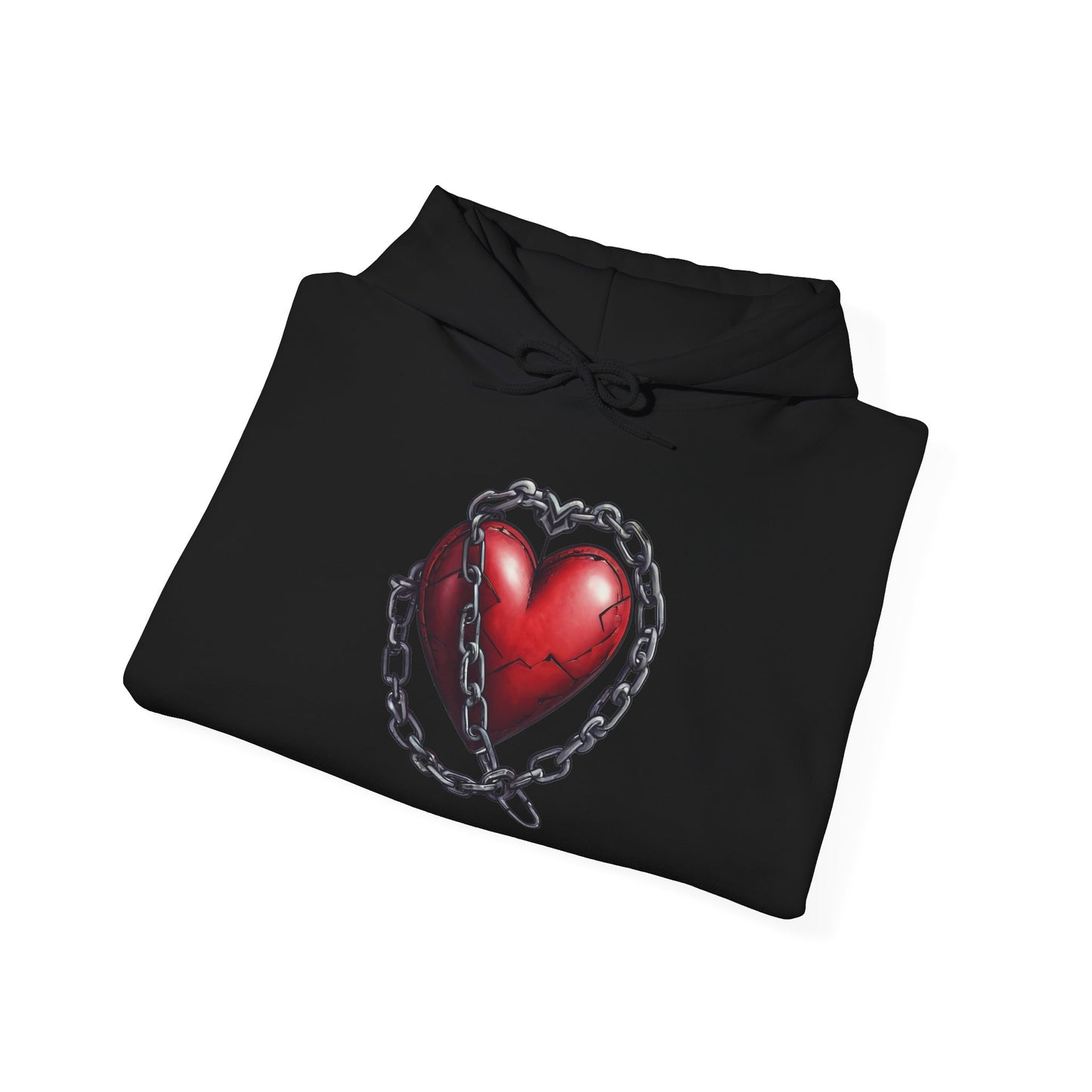 Broken Heart Locked in Chain Hoodie – Gothic Red Heart Graphic Unisex Sweatshirt
