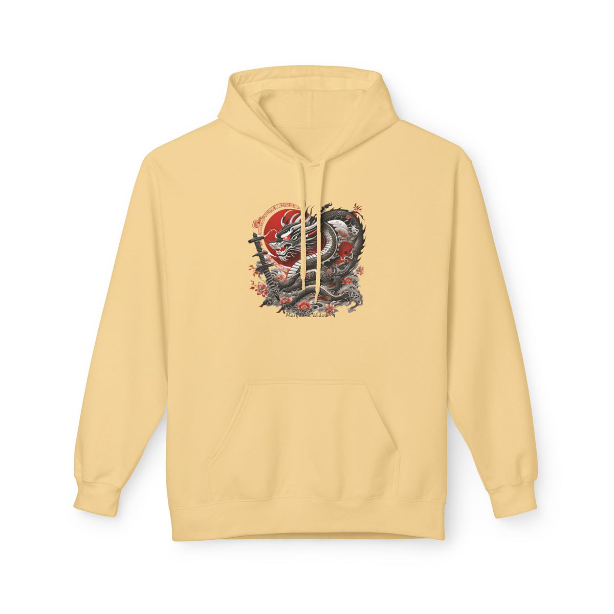 Koi Dragon Hoodie - Japanese Tattoo Style, Red Black - Unisex Sweatshirt - Marijuana Widow