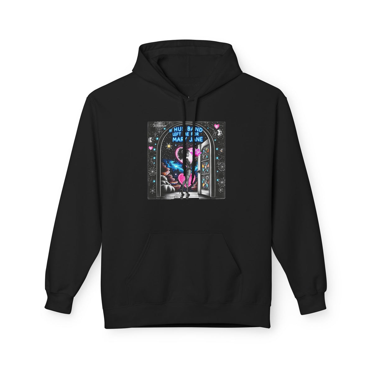Mary Jane Galactic Heart Hoodie — "My Husband Left Me For Mary Jane" Graphic - Marijuana Widow
