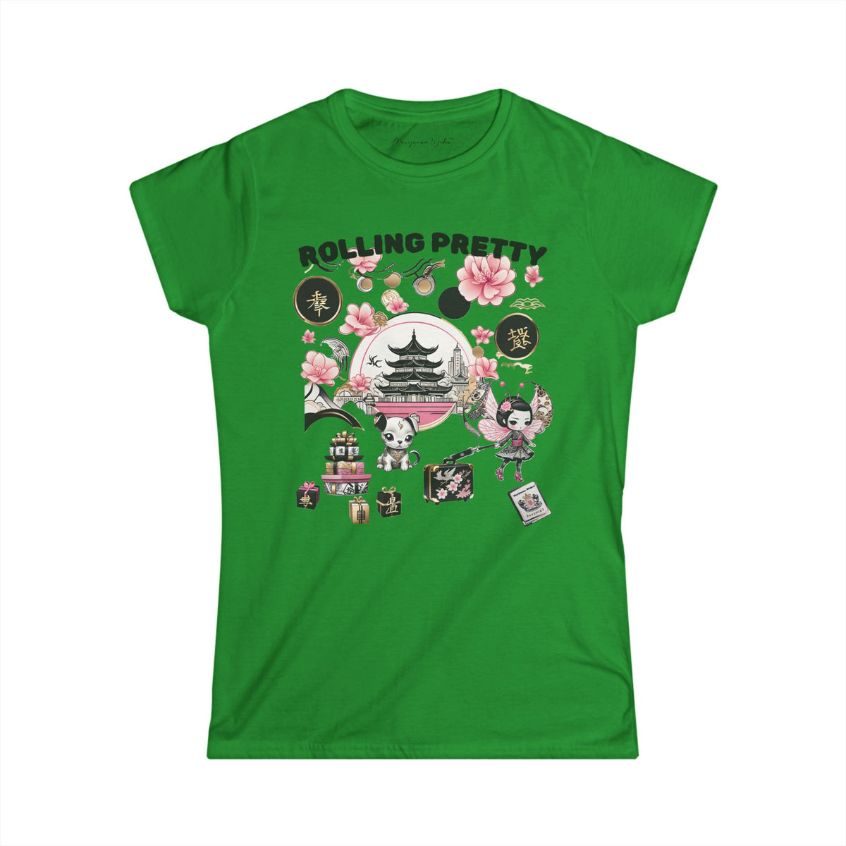 Geisha Angel on Vacation — Rolling Pretty - Women's Tee - Marijuana Widow