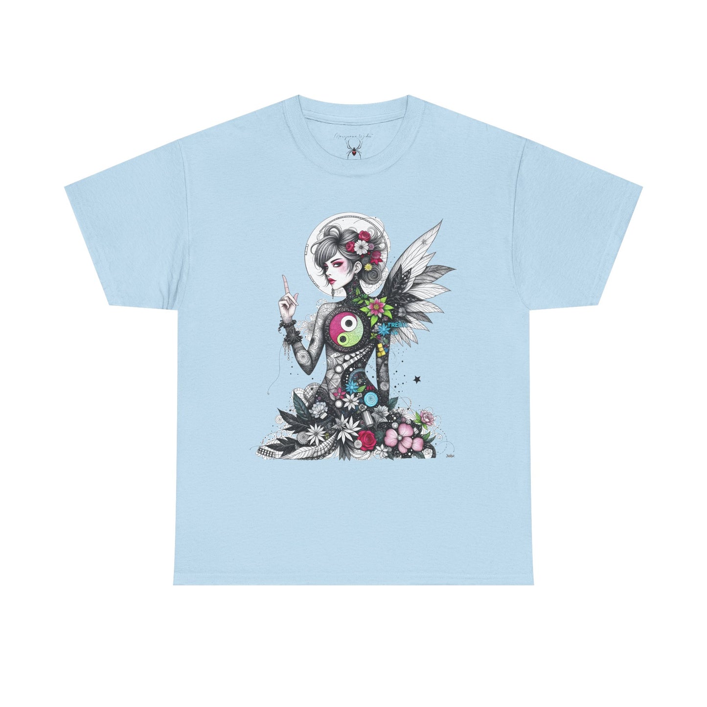 Goddess Fairy Girl Ying Yang — Whimsical Botanical Art Unisex T-shirt