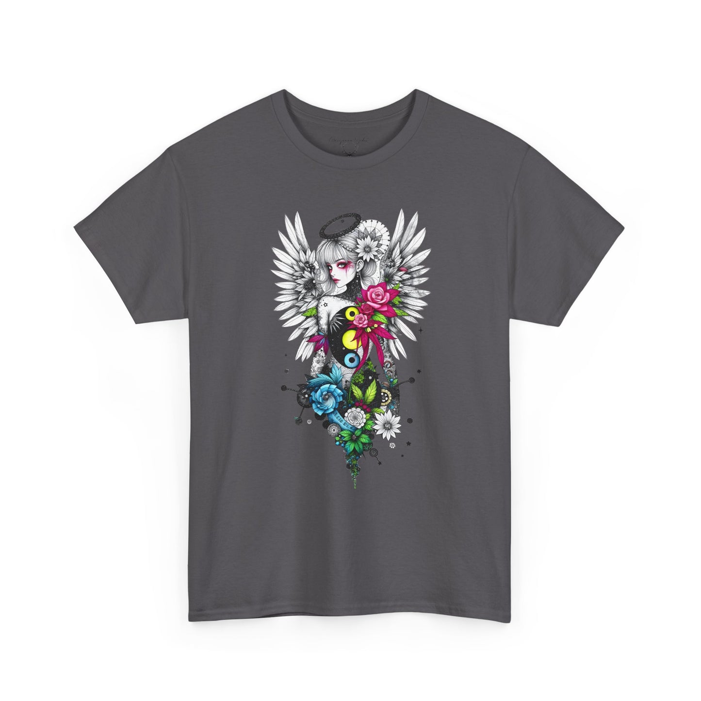 Angel Halo Floral Tee — Gothic Floral Graphic T-Shirt