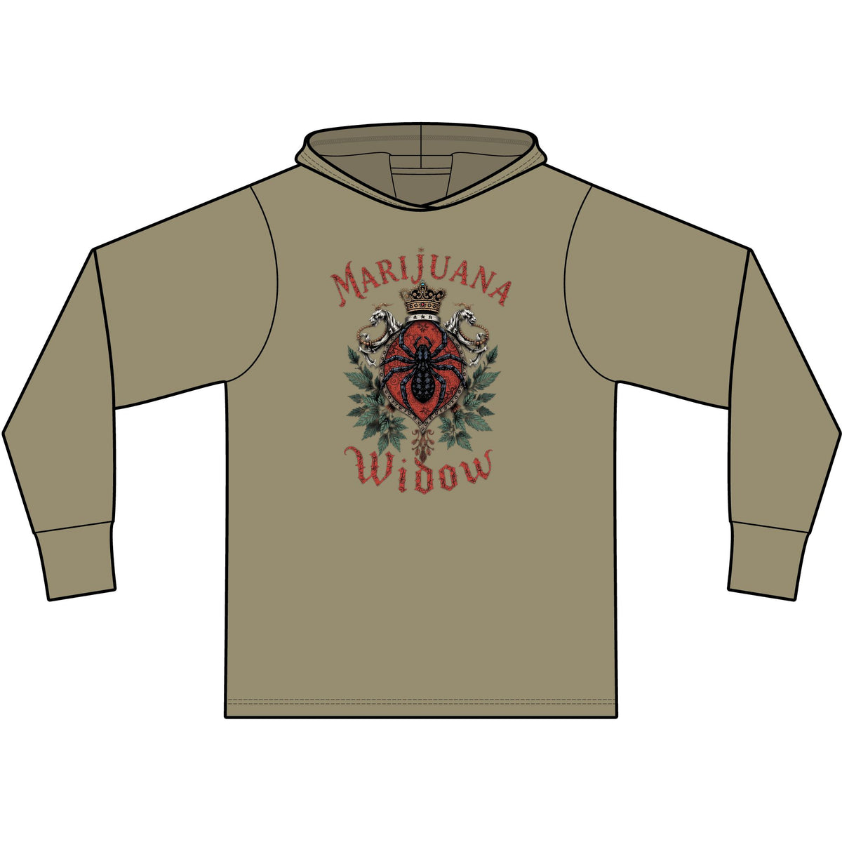 Marijuana Widow "Spider Crest" Long Sleeve Hooded T-Shirt - Marijuana Widow