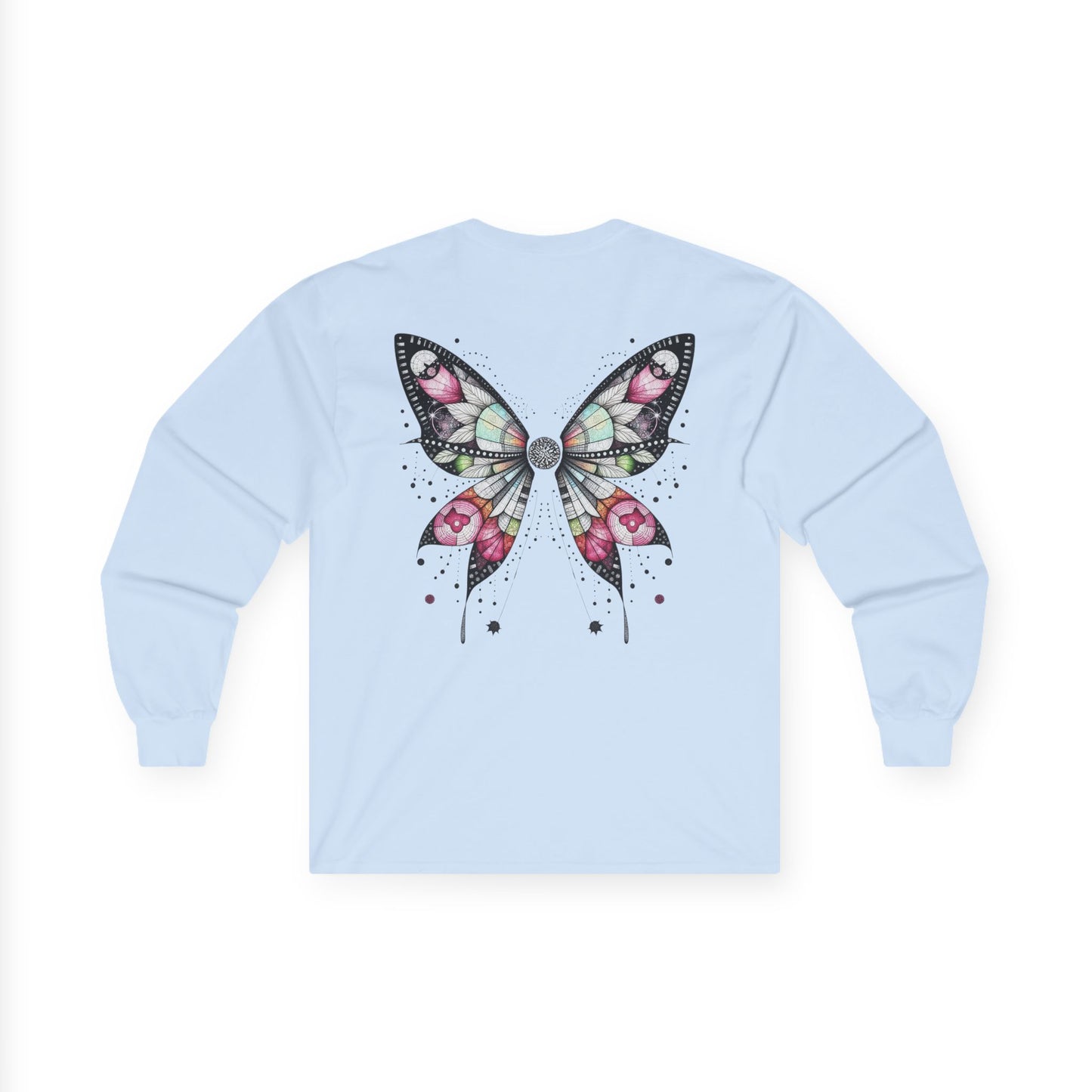Dripping Ink - Fairy Butterfly Floral Long Sleeve Tee — Watercolor Wings - Front & Back Print Unisex Tee