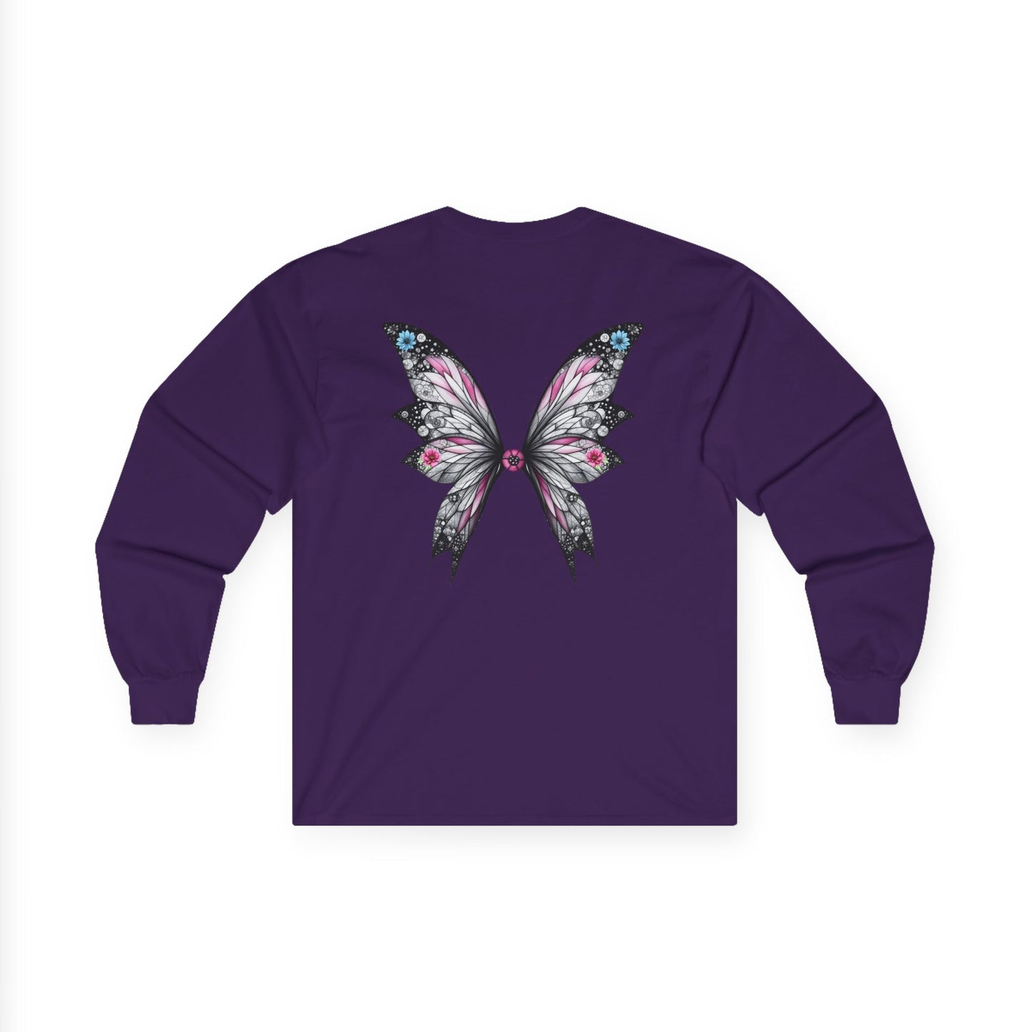 Wing and a Prayer - Fairy Butterfly Wings Long Sleeve Tee — Floral Gothic Butterfly Graphic