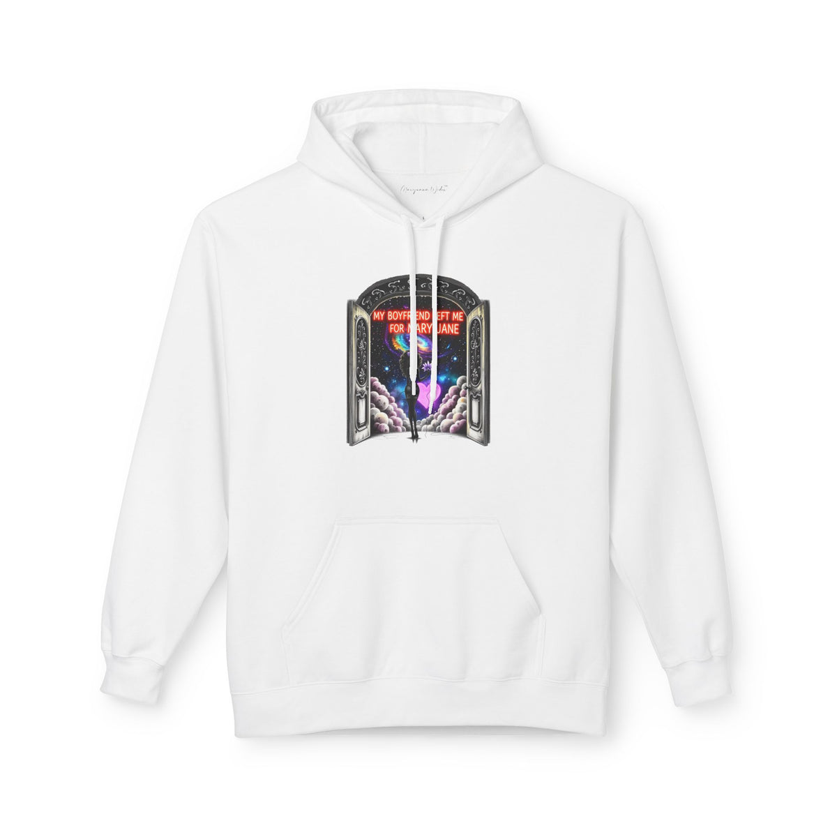 Mary Jane Galaxy Window Hoodie — "My Boyfriend Left Me For Mary Jane" Space Portal Graphic - Marijuana Widow