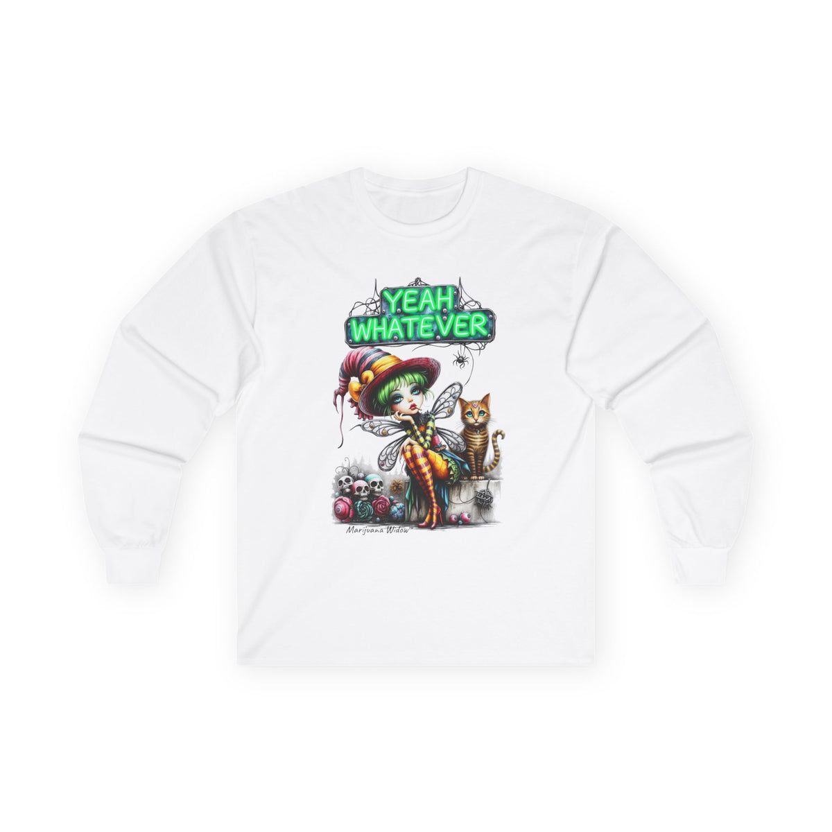 Halloween Fairy - Yeah Whatever - Fairy and Skeleton with Cat - Unisex Long Sleeve Tee
