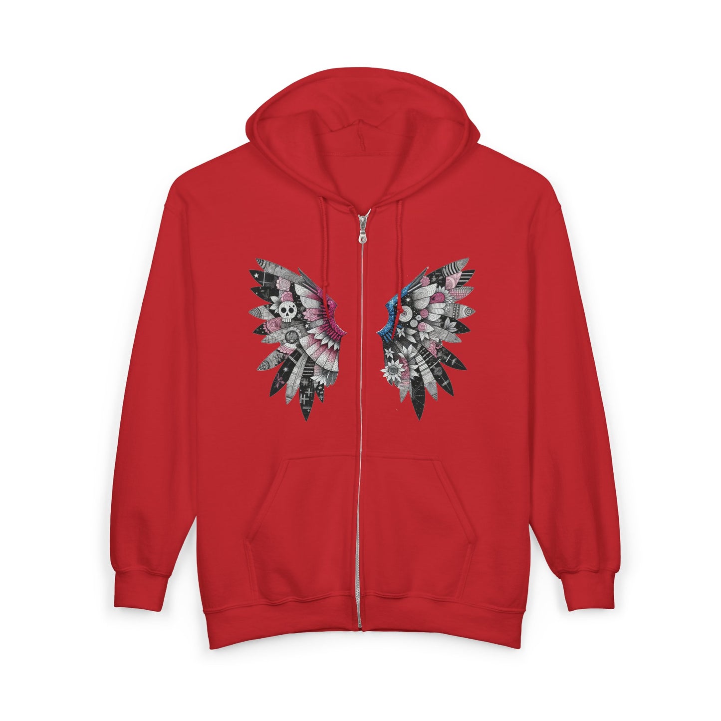 Angel Wings — Floral Skull Back Graphic - Full-Zip Hoodie