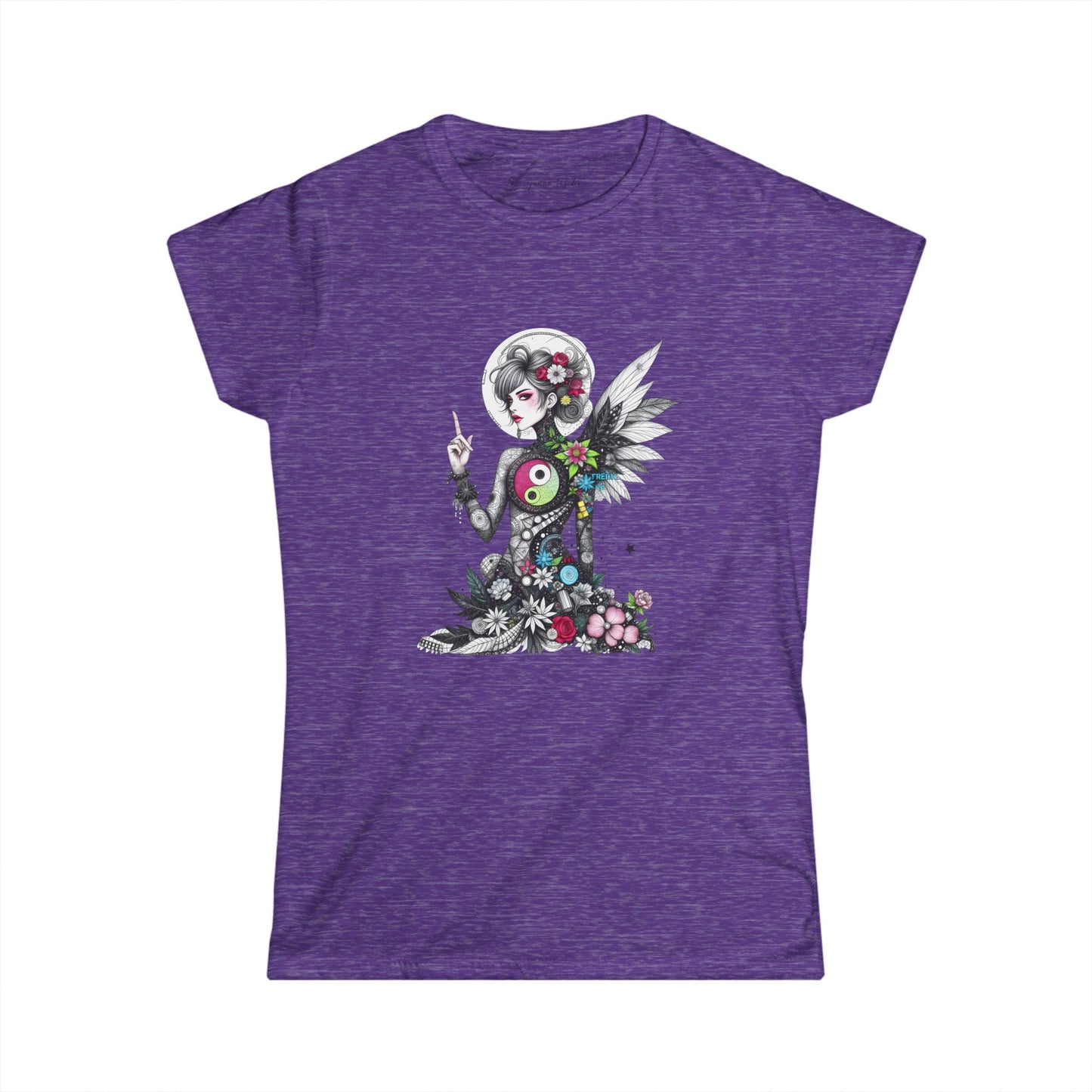 Angel Goddess Ying Yang — Whimsical Botanical Art Women's T-shirt