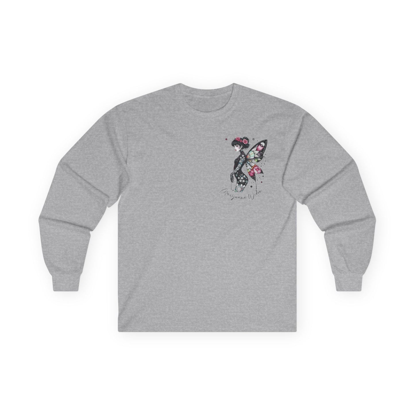 Dripping Ink - Fairy Butterfly Floral Long Sleeve Tee — Watercolor Wings - Front & Back Print Unisex Tee