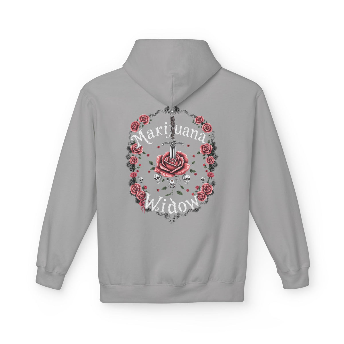 Marijuana Widow "Heart Aperture" - Pink Rose with Lace and Skulls Floral Hoodie - Marijuana Widow